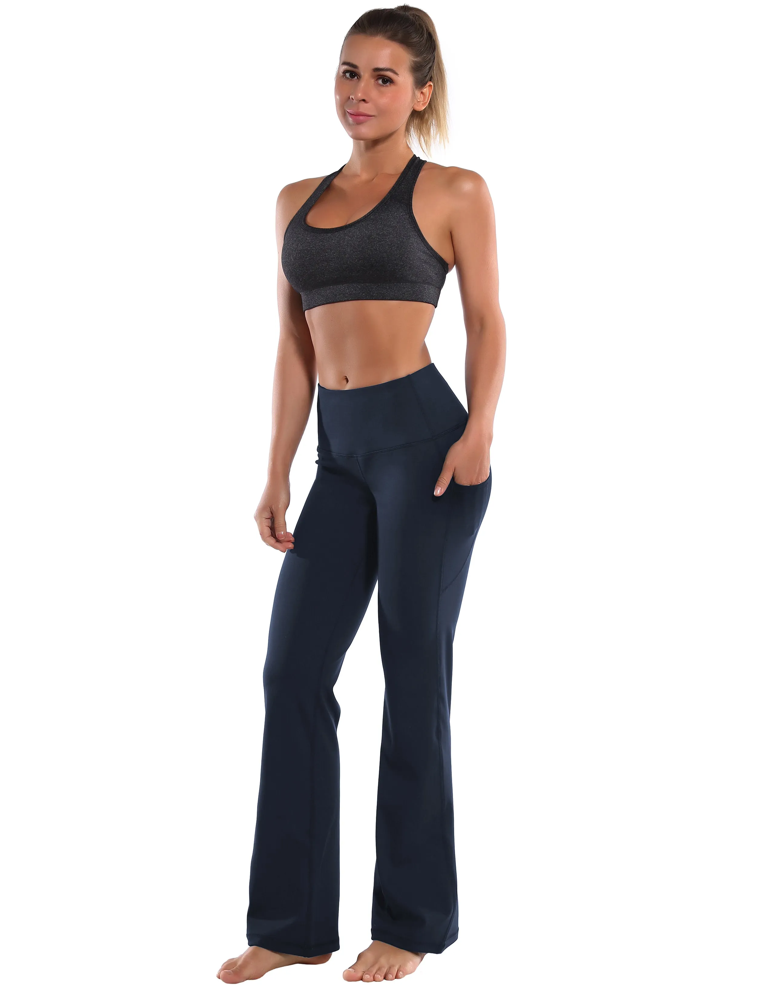 29" 31" 33" 35" 37"  Side Pockets Bootcut Leggings navyblue_Tall Size