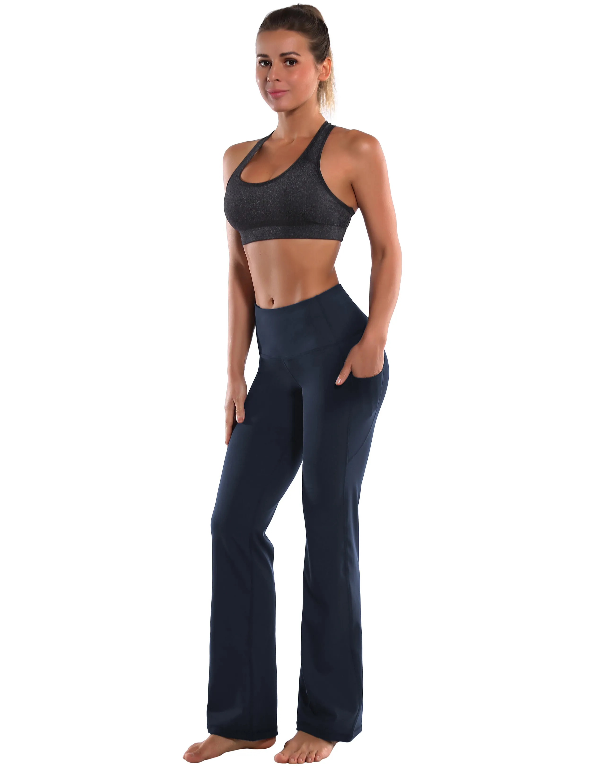 29" 31" 33" 35" 37"  Side Pockets Bootcut Leggings navyblue_Tall Size