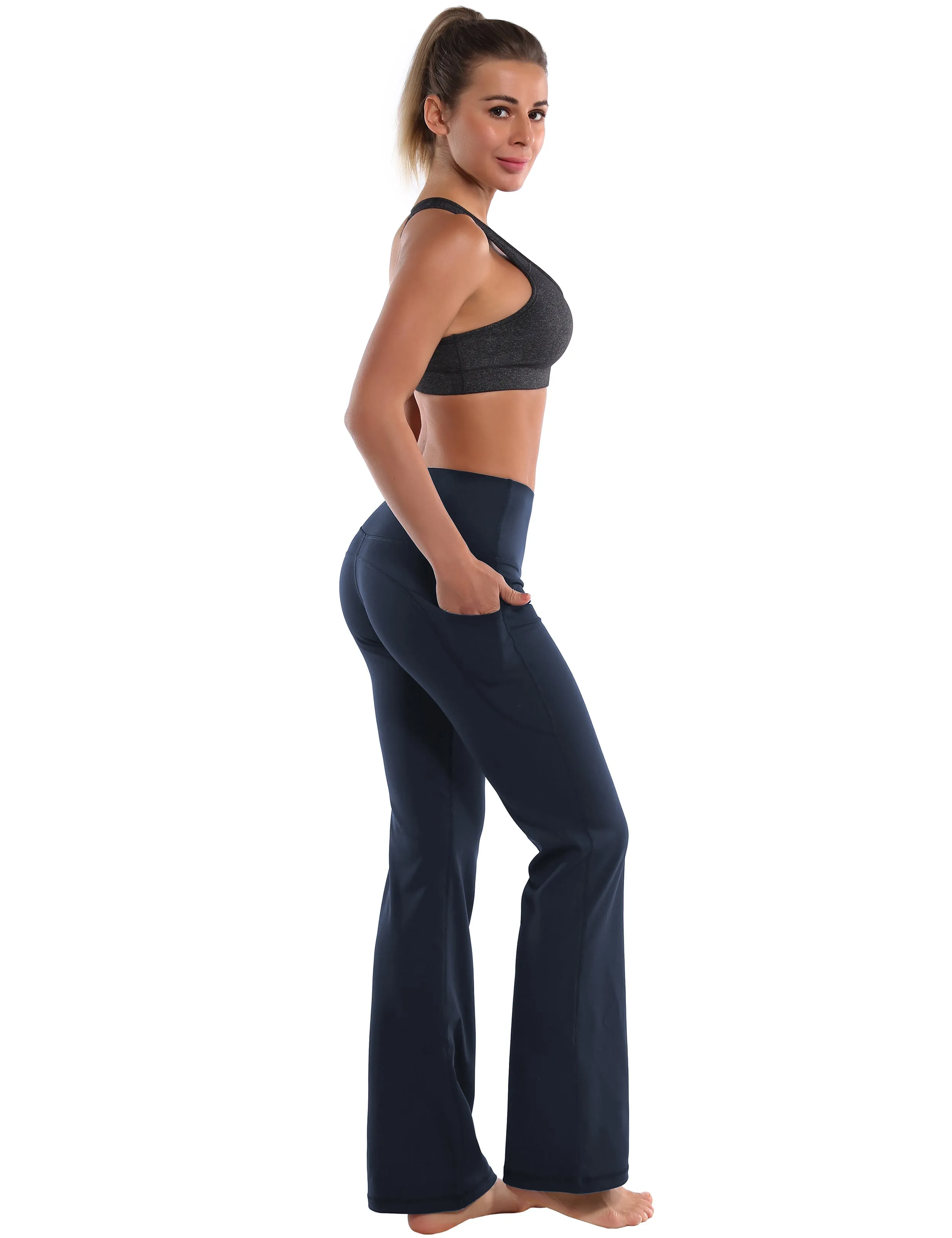 29" 31" 33" 35" 37"  Side Pockets Bootcut Leggings navyblue_Tall Size