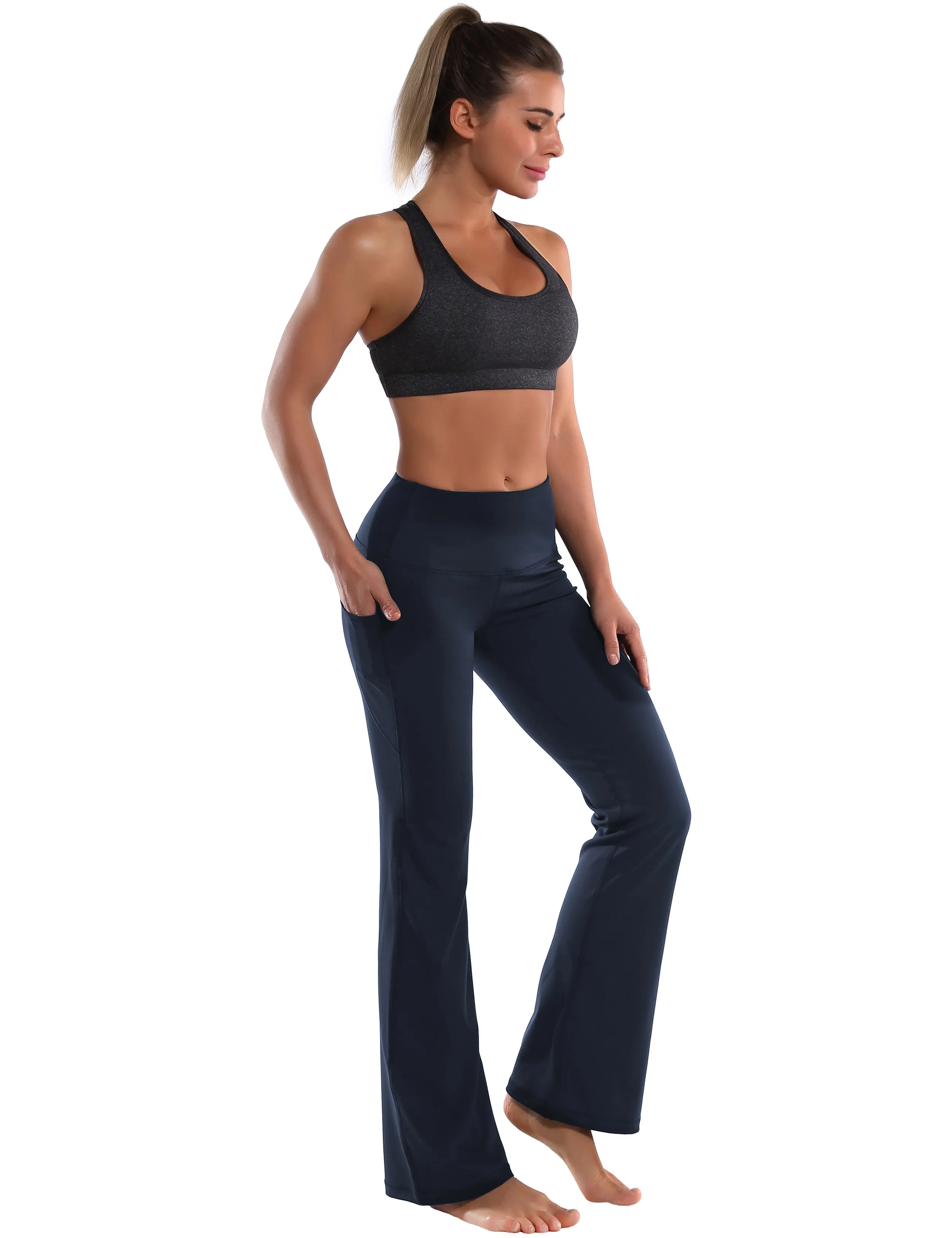 29" 31" 33" 35" 37"  Side Pockets Bootcut Leggings navyblue_Tall Size