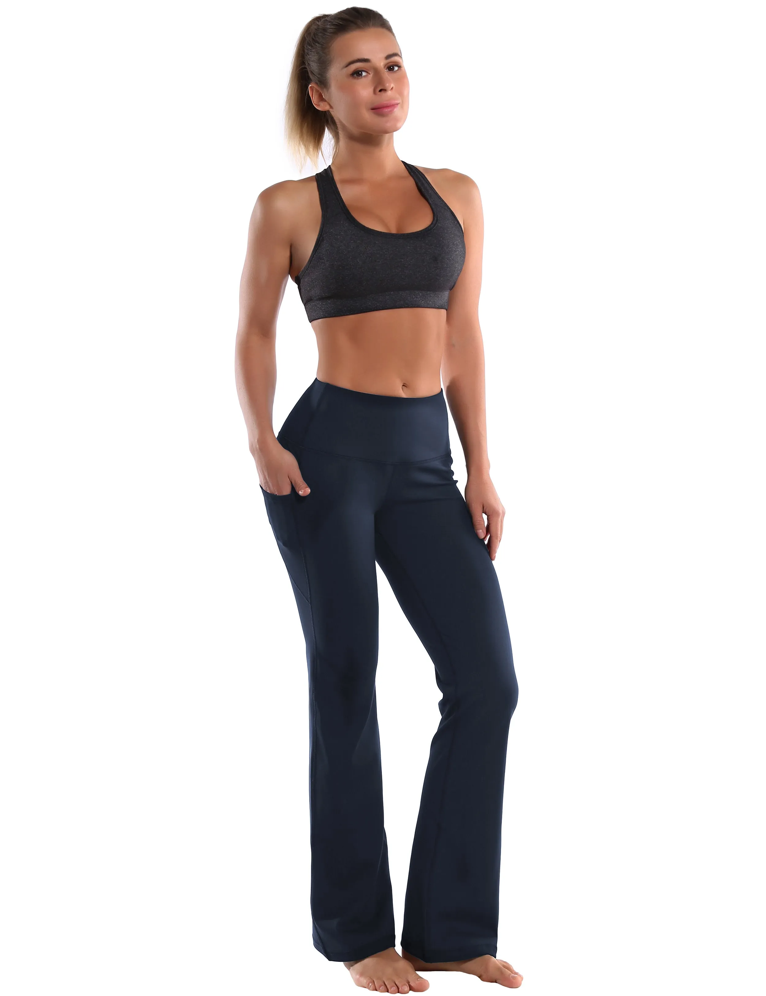 29" 31" 33" 35" 37"  Side Pockets Bootcut Leggings navyblue_Tall Size