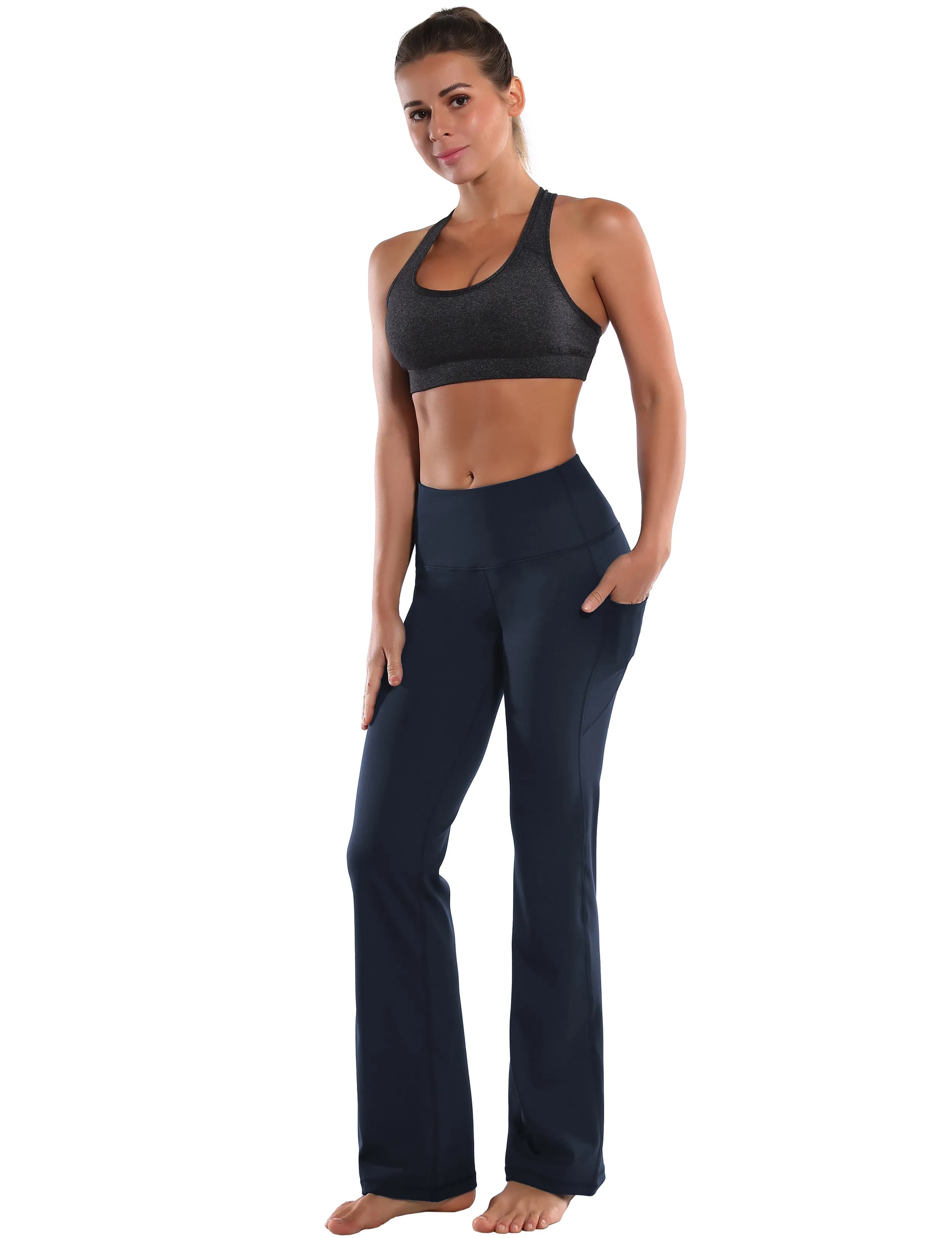 29" 31" 33" 35" 37"  Side Pockets Bootcut Leggings navyblue_Tall Size