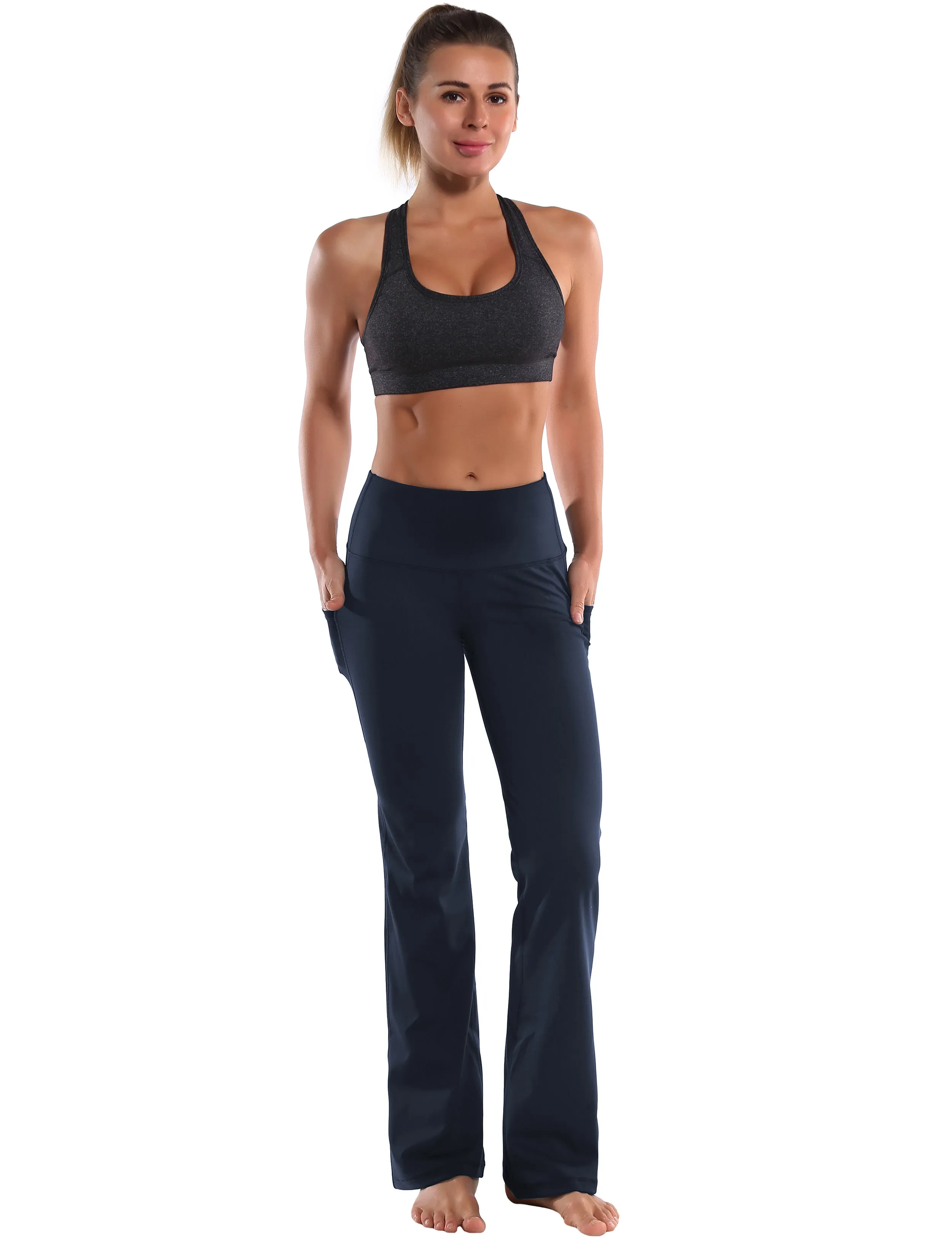 29" 31" 33" 35" 37"  Side Pockets Bootcut Leggings navyblue_Tall Size
