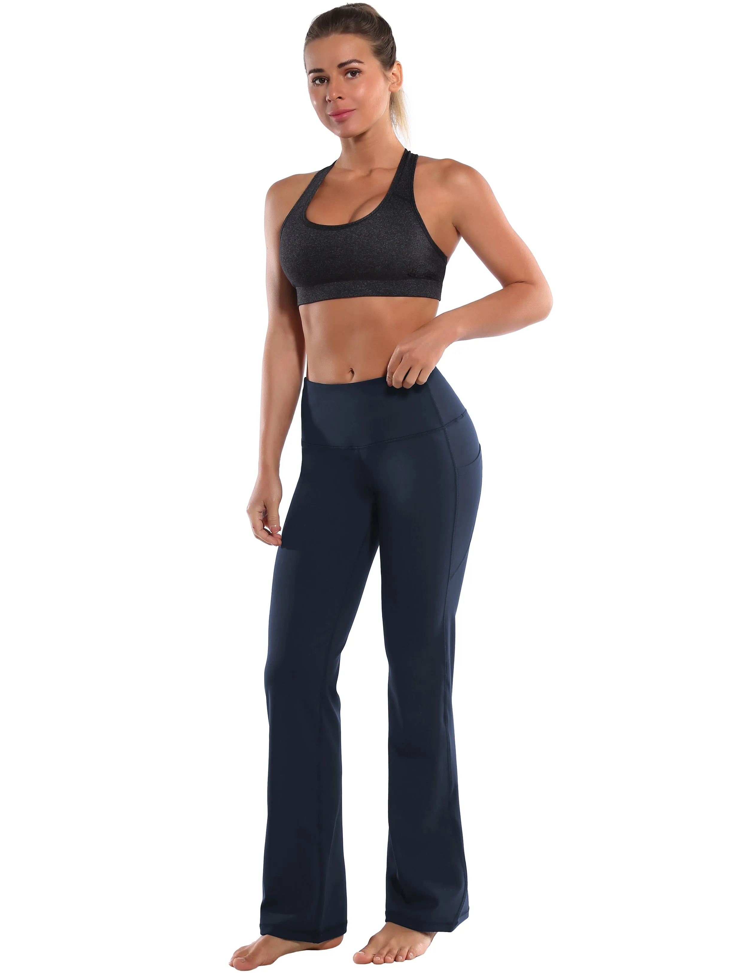 29" 31" 33" 35" 37"  Side Pockets Bootcut Leggings navyblue_Tall Size