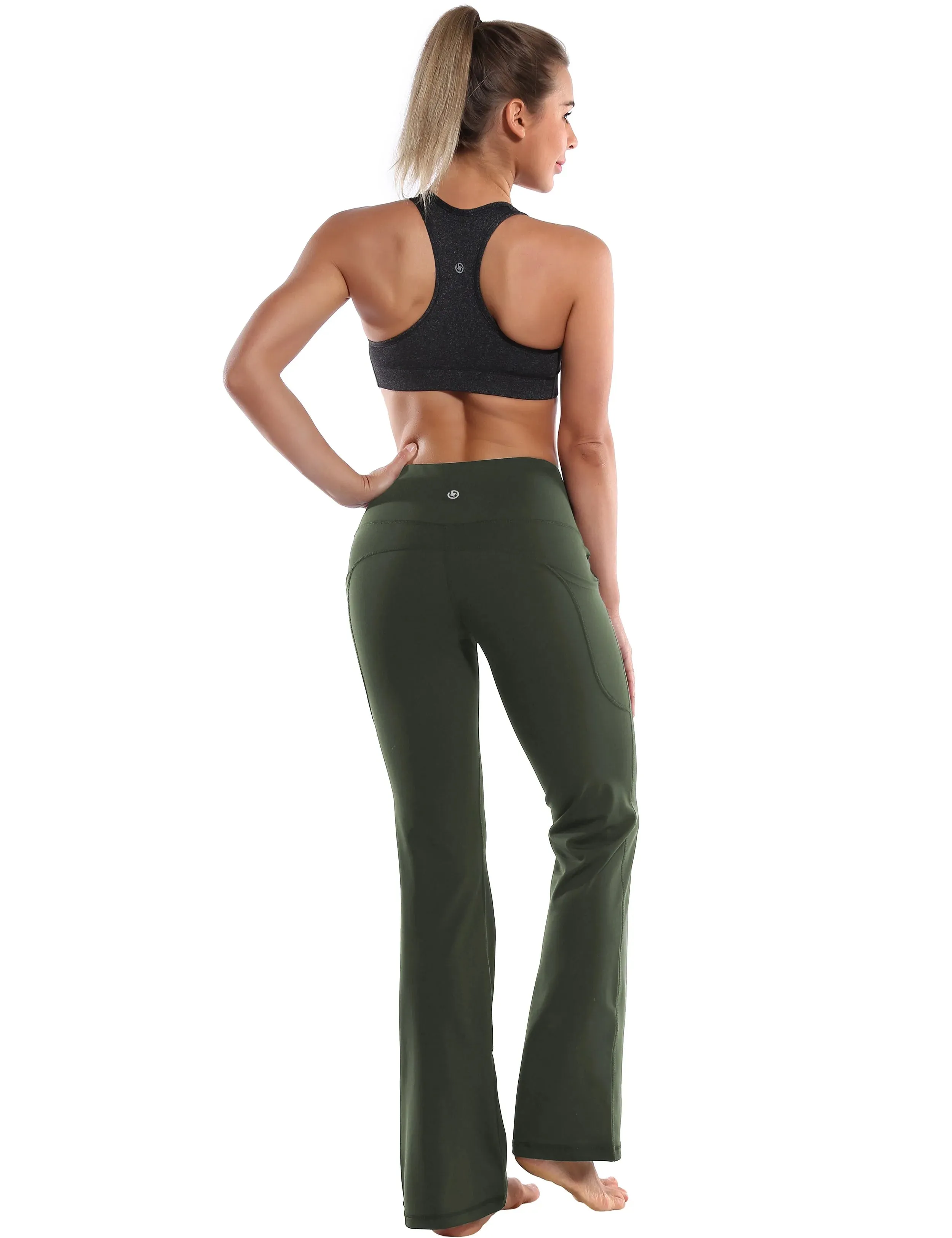 29" 31" 33" 35" 37"  Side Pockets Bootcut Leggings olivegreen_yogastudio