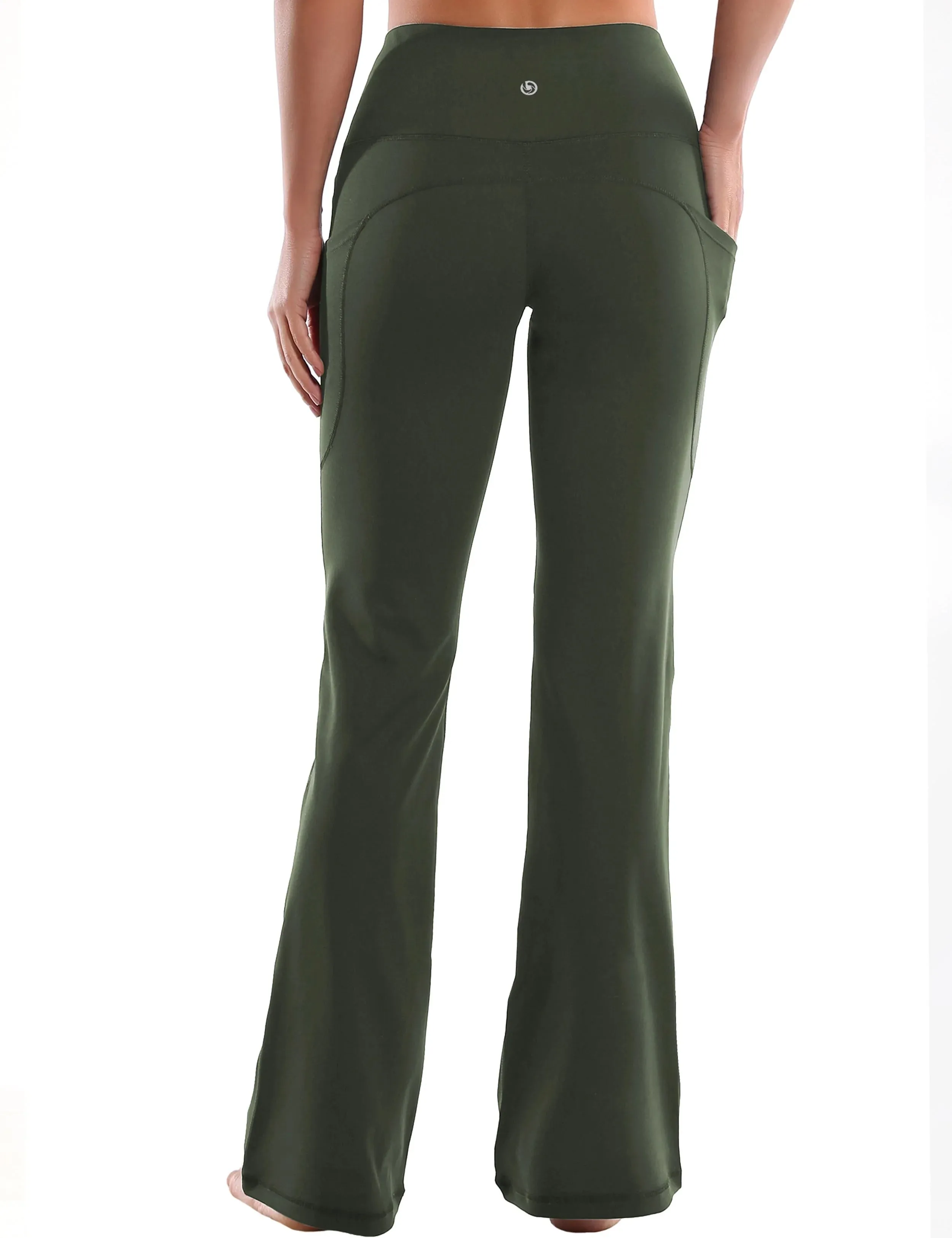 29" 31" 33" 35" 37"  Side Pockets Bootcut Leggings olivegreen_yogastudio