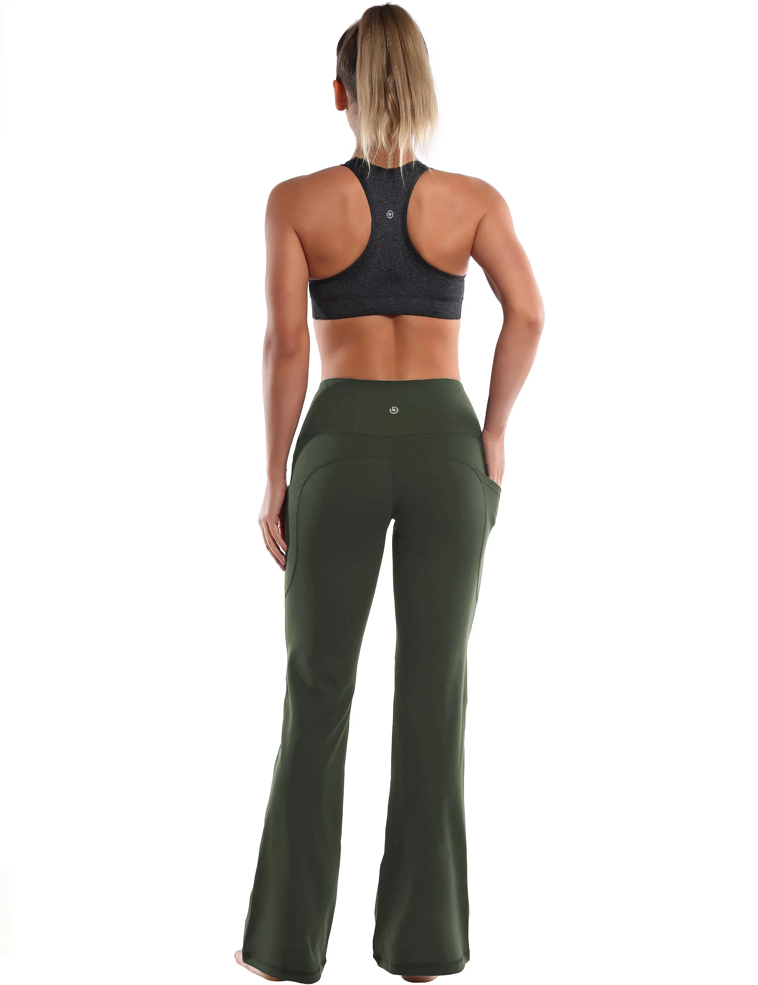 29" 31" 33" 35" 37"  Side Pockets Bootcut Leggings olivegreen_yogastudio