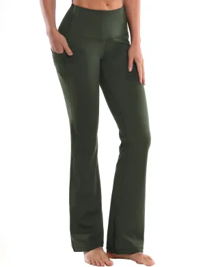 29" 31" 33" 35" 37"  Side Pockets Bootcut Leggings olivegreen_yogastudio