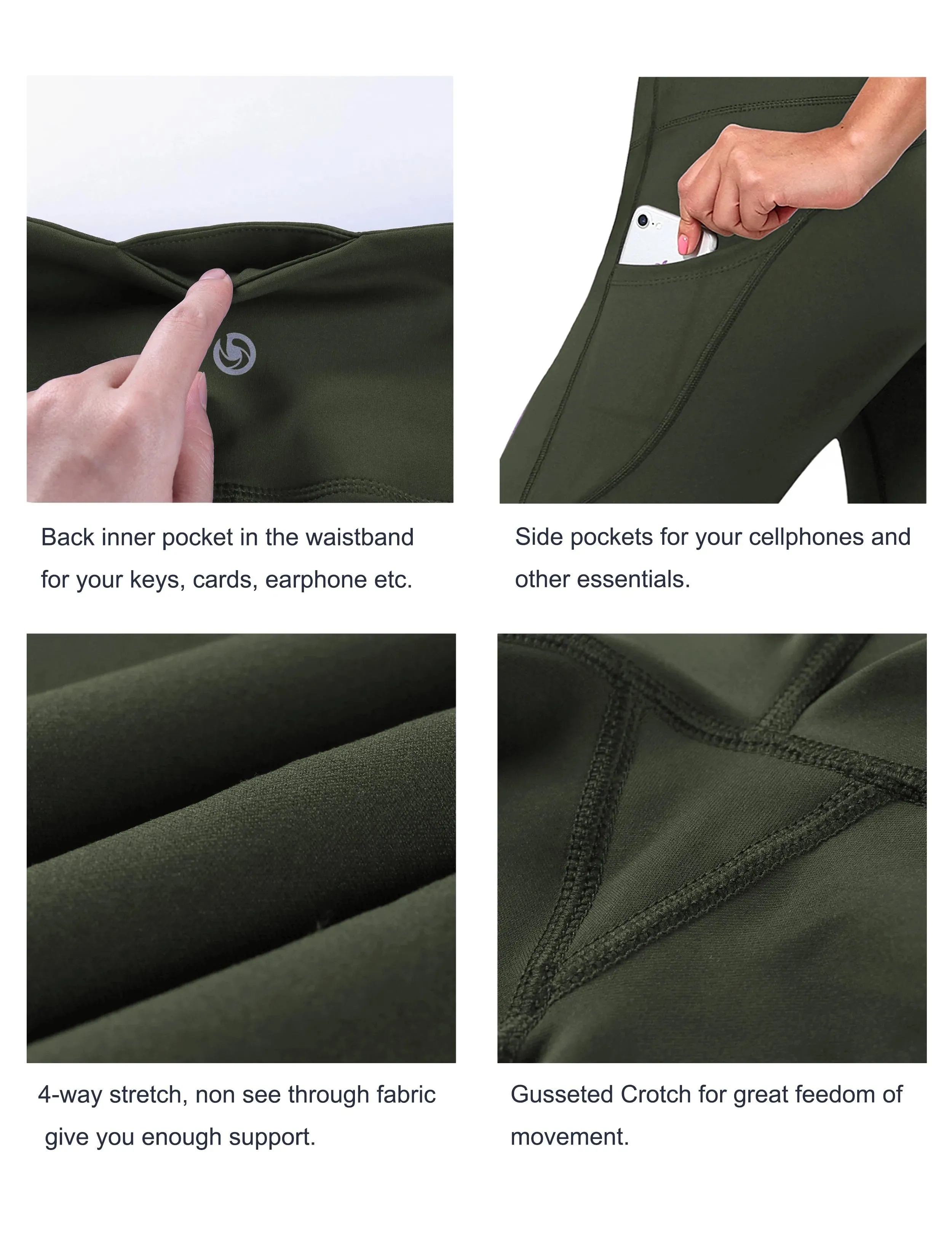 29" 31" 33" 35" 37"  Side Pockets Bootcut Leggings olivegreen_yogastudio