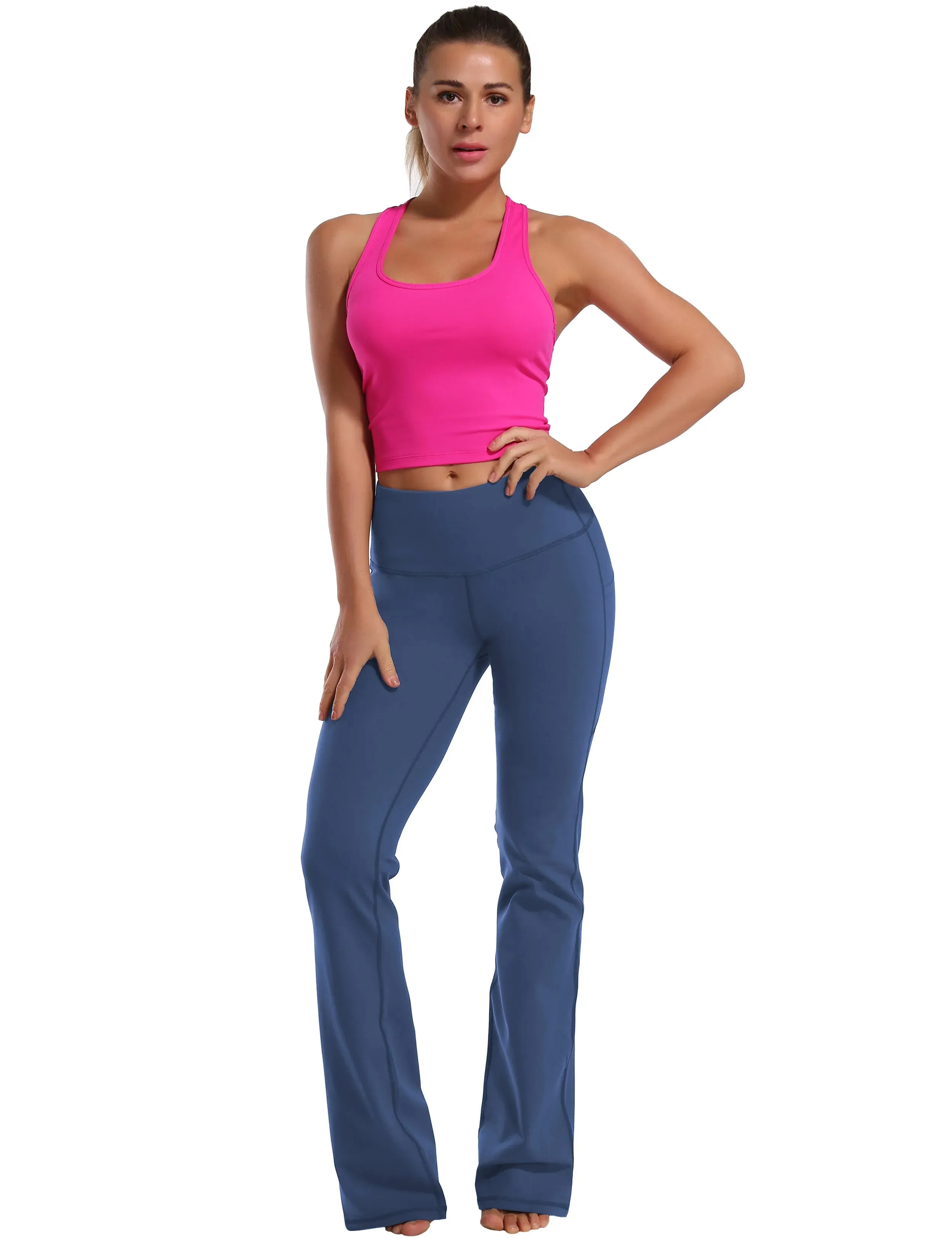 29" 31" 33" 35" 37"  Side Pockets Bootcut Leggings purplishblue_yogastudio