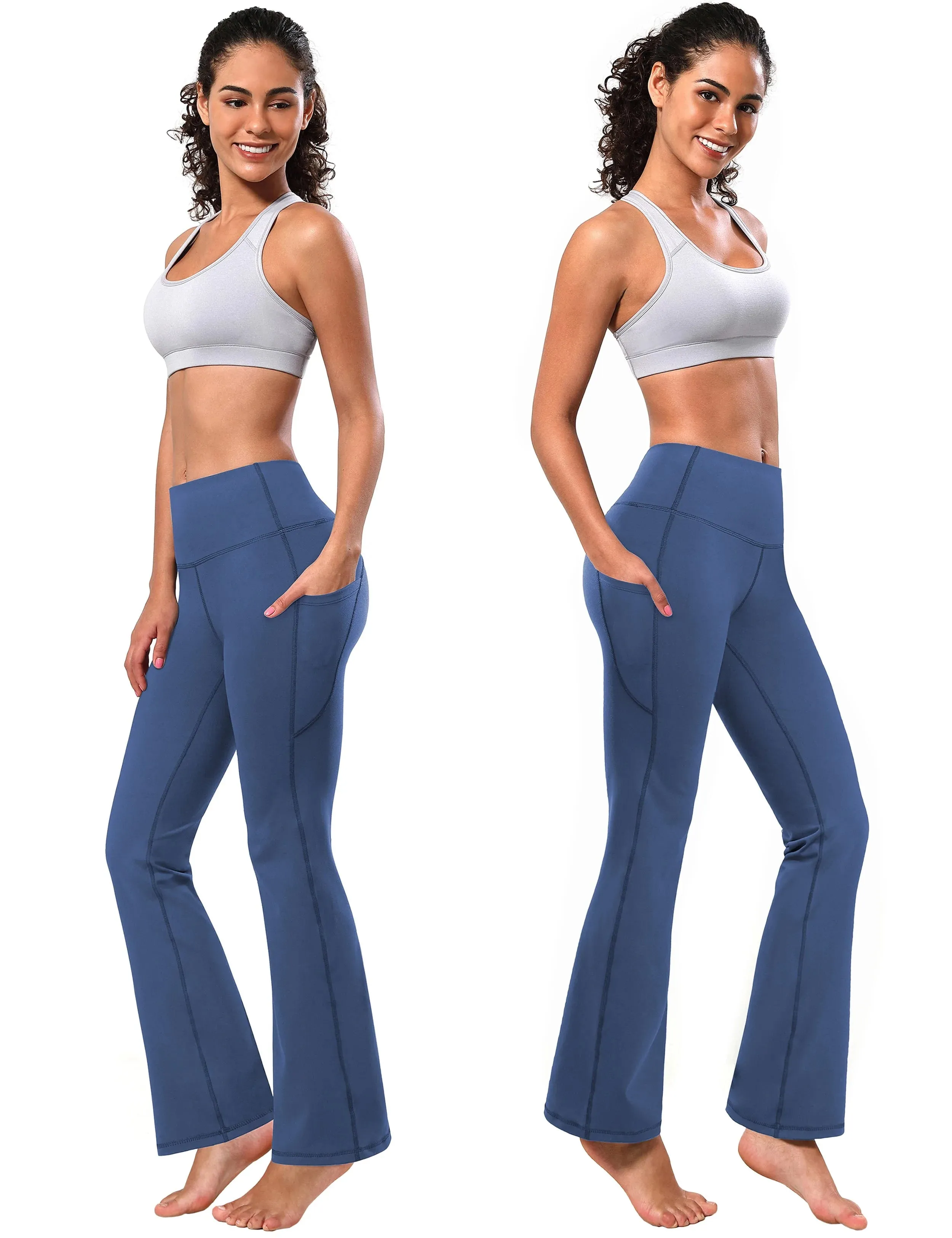 29" 31" 33" 35" 37"  Side Pockets Bootcut Leggings purplishblue_yogastudio