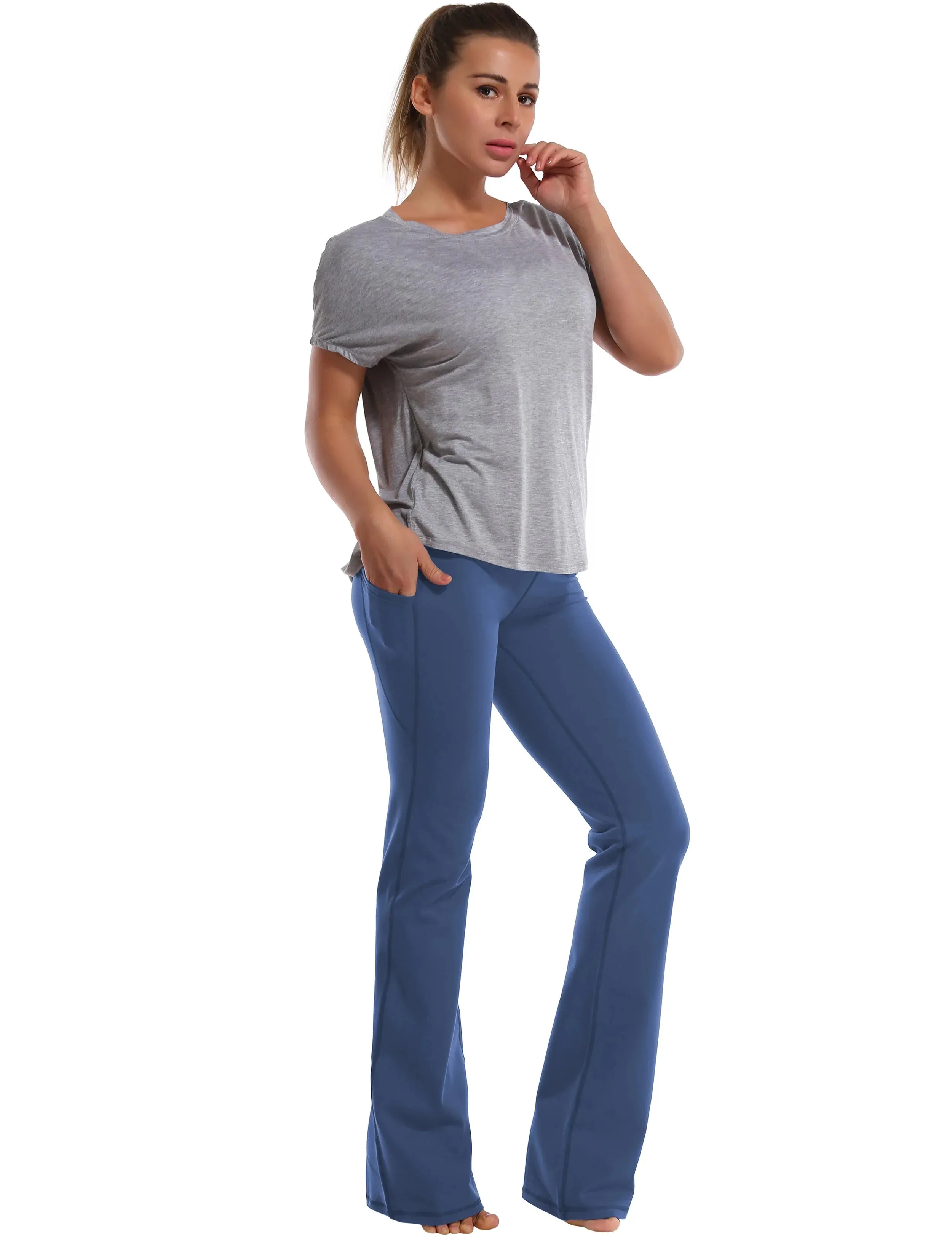29" 31" 33" 35" 37"  Side Pockets Bootcut Leggings purplishblue_yogastudio