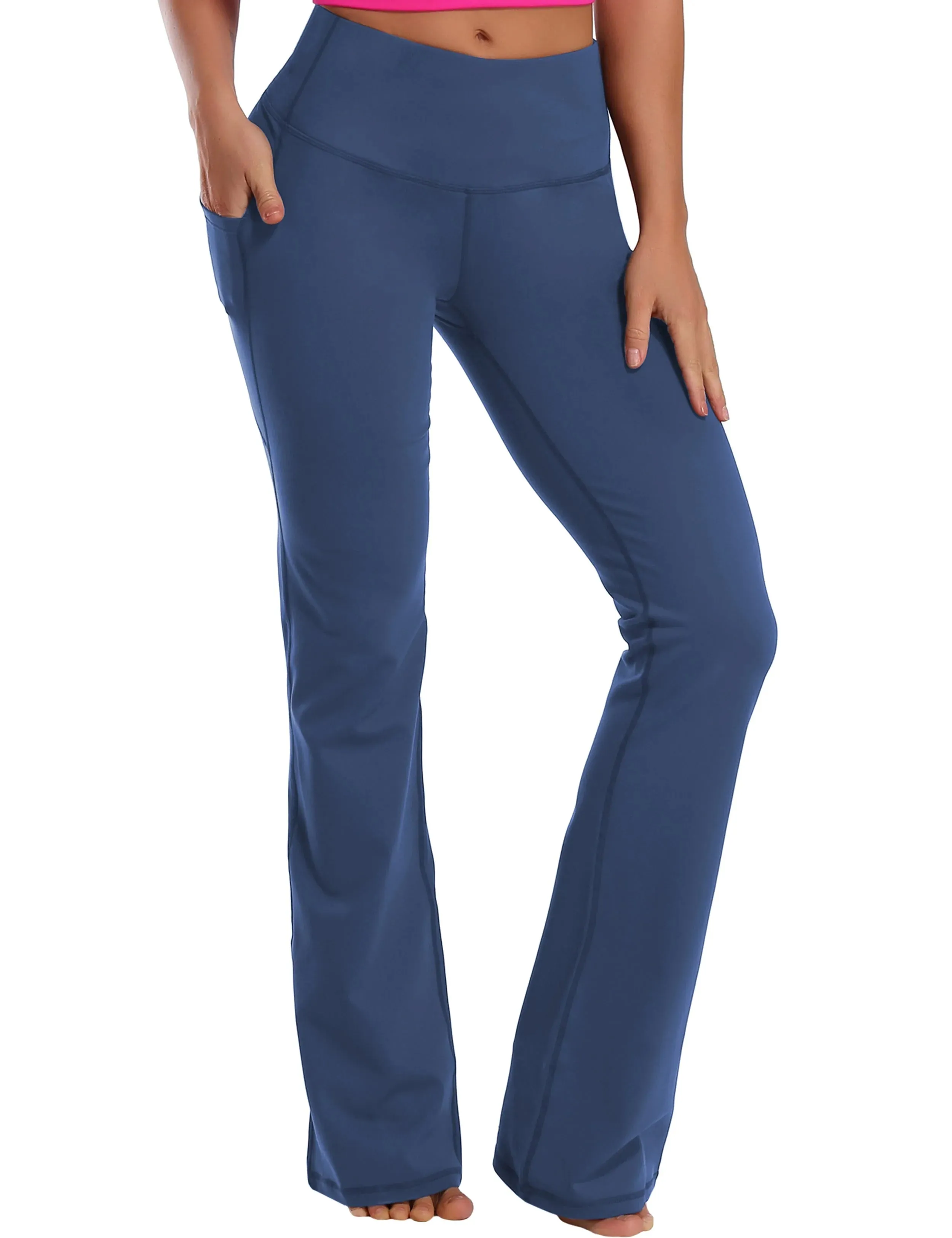 29" 31" 33" 35" 37"  Side Pockets Bootcut Leggings purplishblue_yogastudio