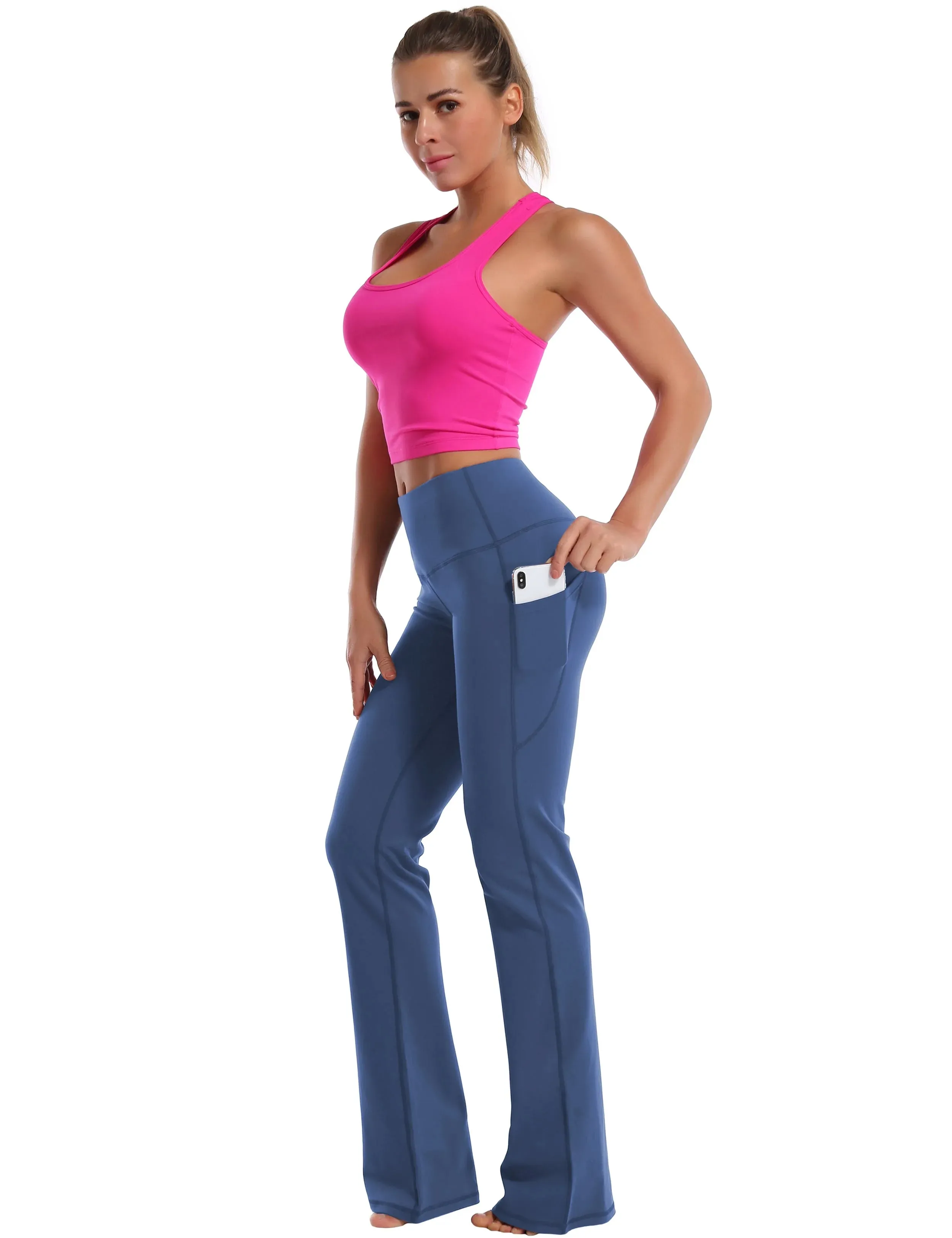 29" 31" 33" 35" 37"  Side Pockets Bootcut Leggings purplishblue_yogastudio