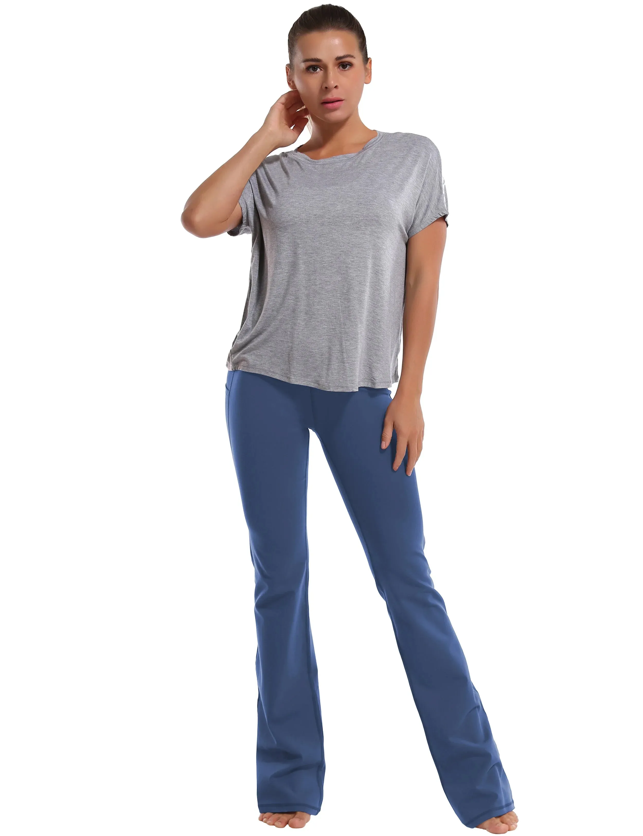 29" 31" 33" 35" 37"  Side Pockets Bootcut Leggings purplishblue_yogastudio