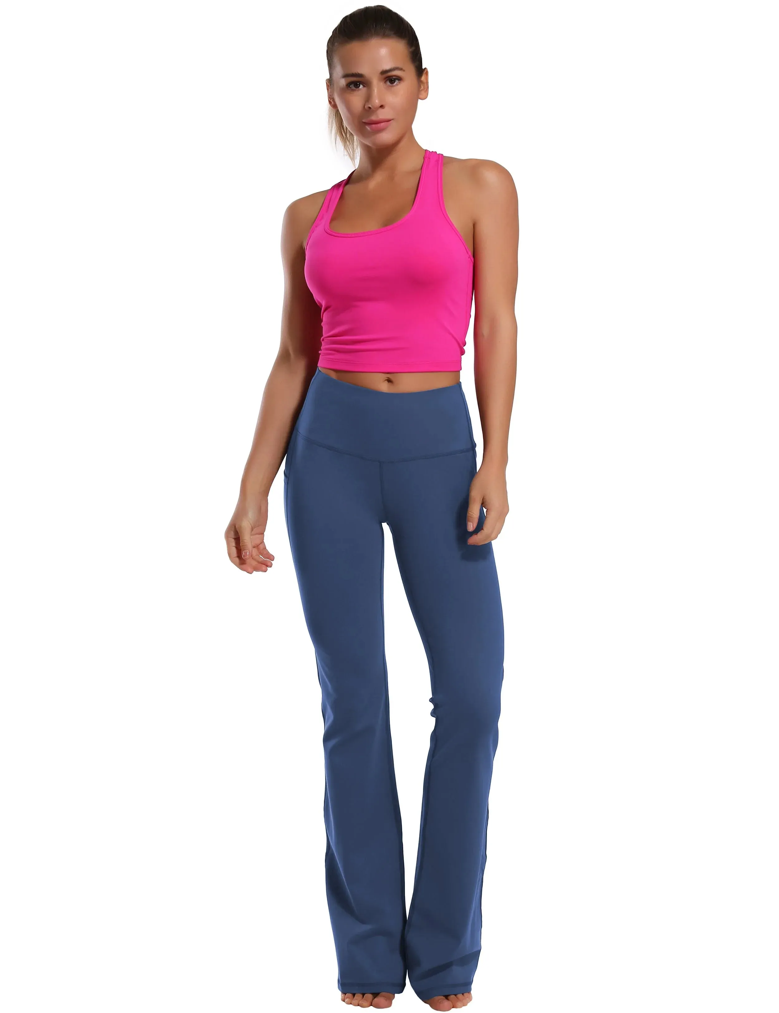 29" 31" 33" 35" 37"  Side Pockets Bootcut Leggings purplishblue_yogastudio