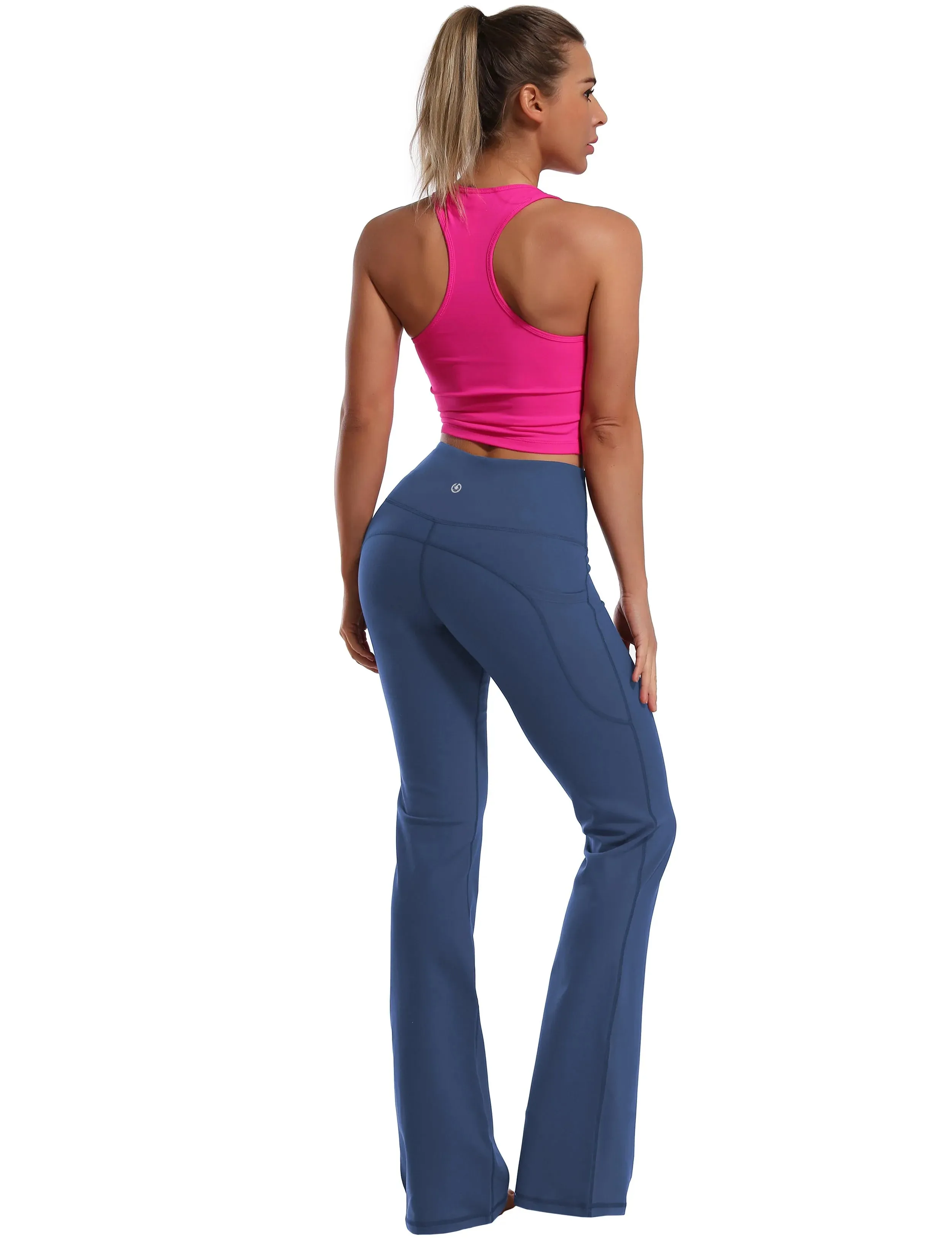 29" 31" 33" 35" 37"  Side Pockets Bootcut Leggings purplishblue_yogastudio