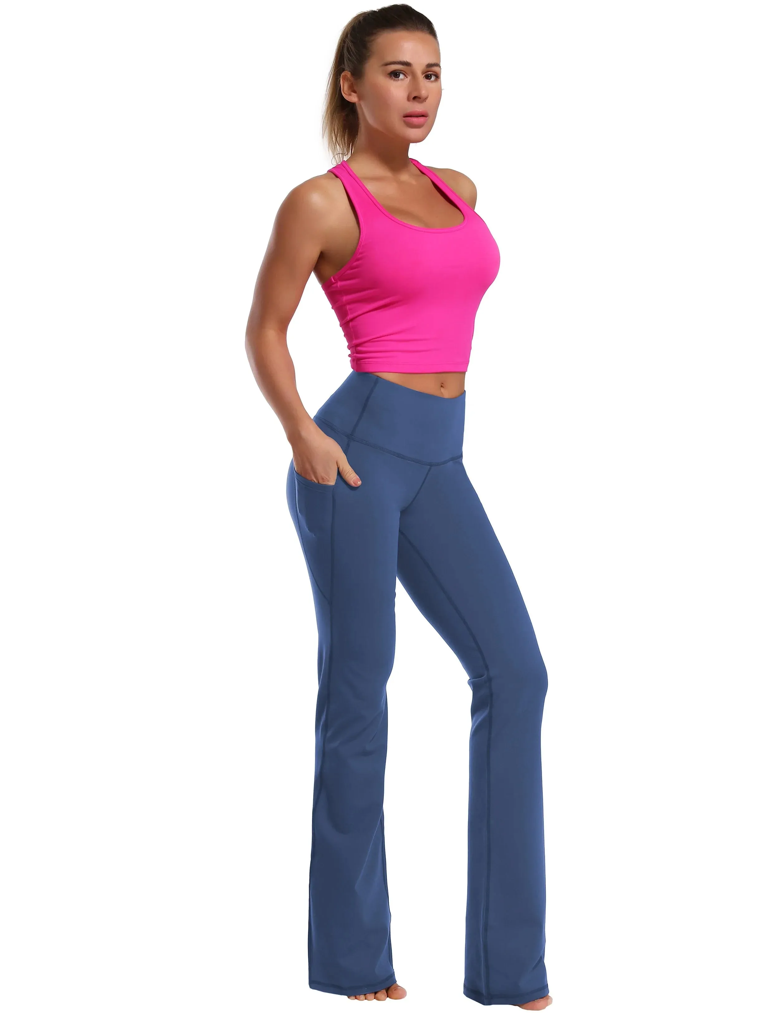 29" 31" 33" 35" 37"  Side Pockets Bootcut Leggings purplishblue_yogastudio