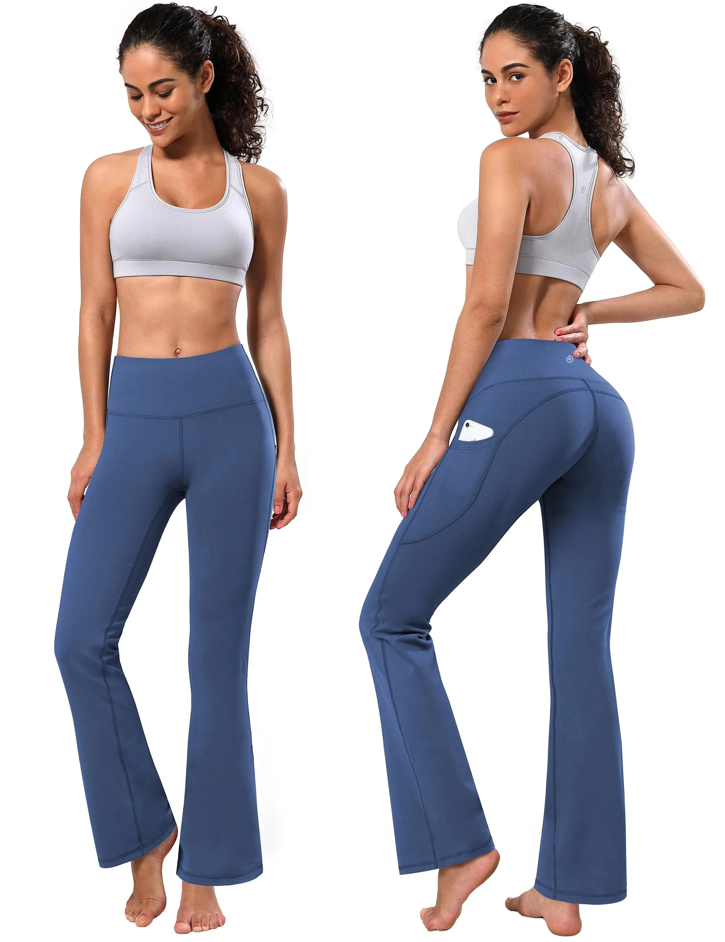 29" 31" 33" 35" 37"  Side Pockets Bootcut Leggings purplishblue_yogastudio