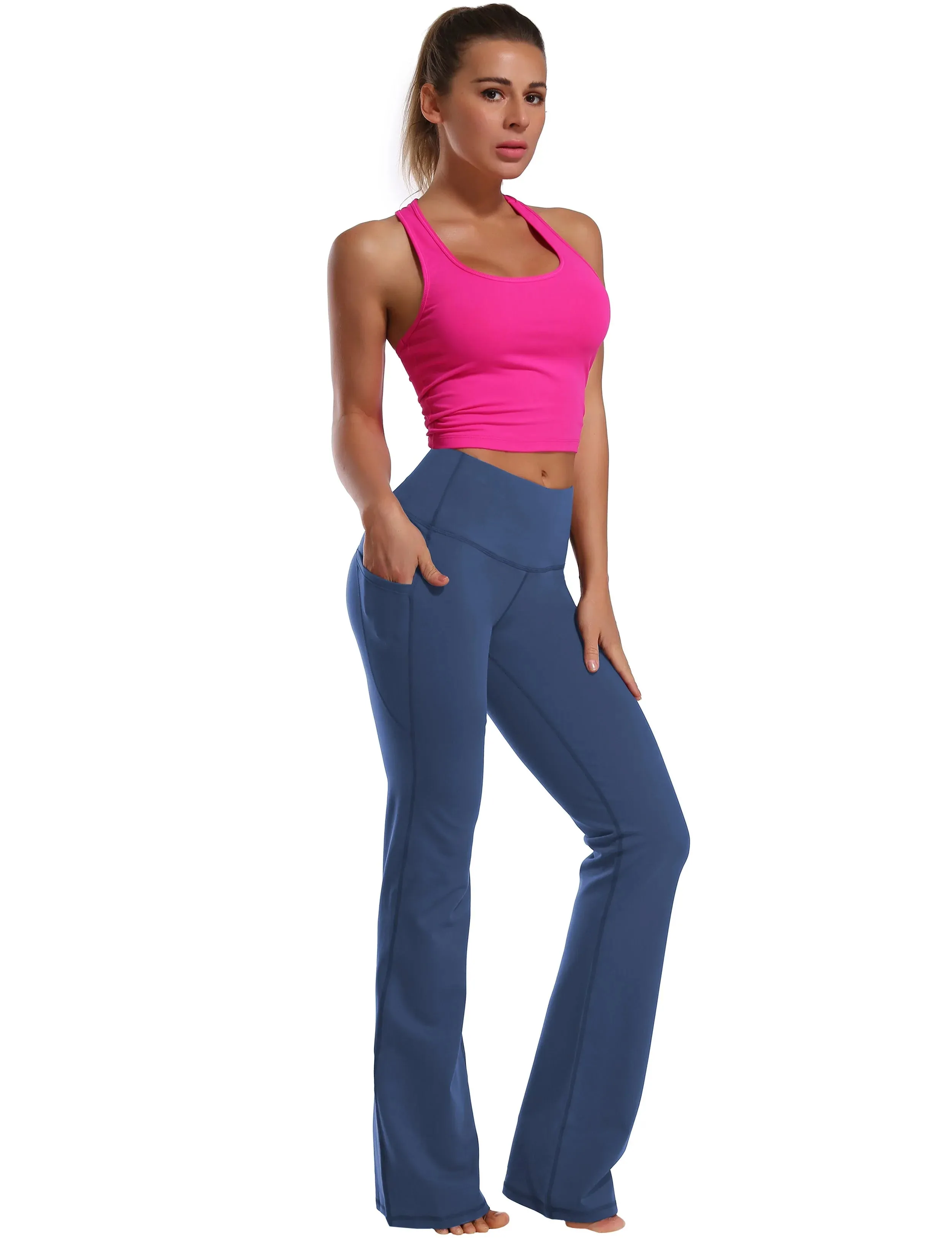 29" 31" 33" 35" 37"  Side Pockets Bootcut Leggings purplishblue_yogastudio