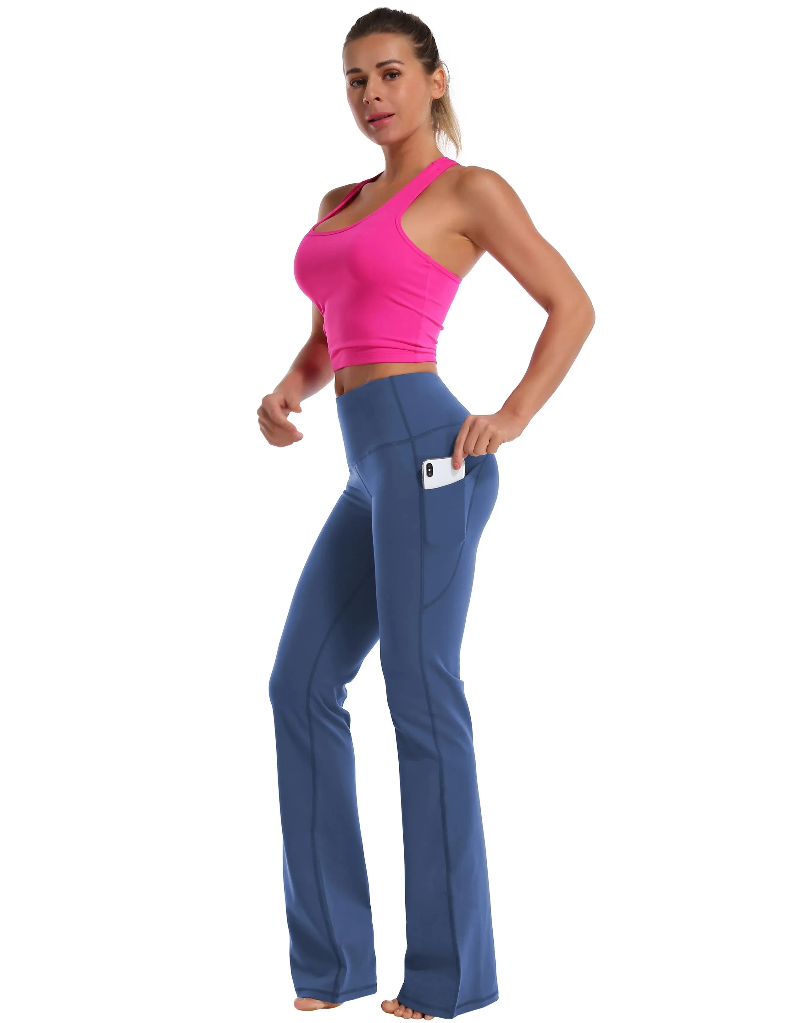29" 31" 33" 35" 37"  Side Pockets Bootcut Leggings purplishblue_yogastudio