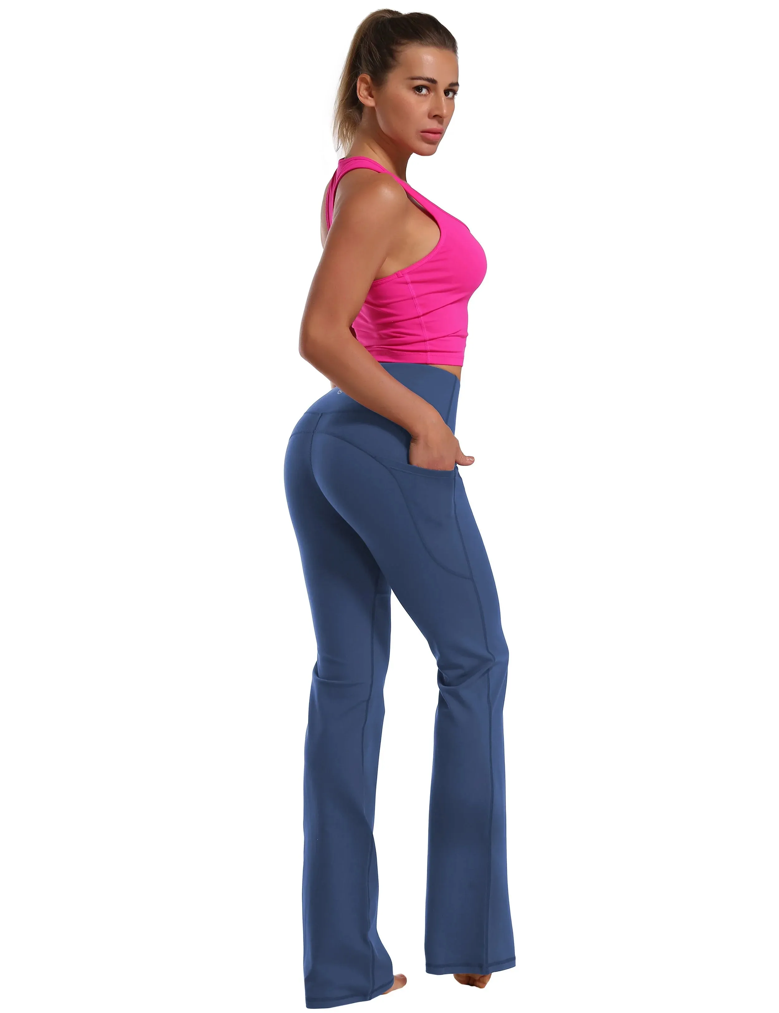 29" 31" 33" 35" 37"  Side Pockets Bootcut Leggings purplishblue_yogastudio
