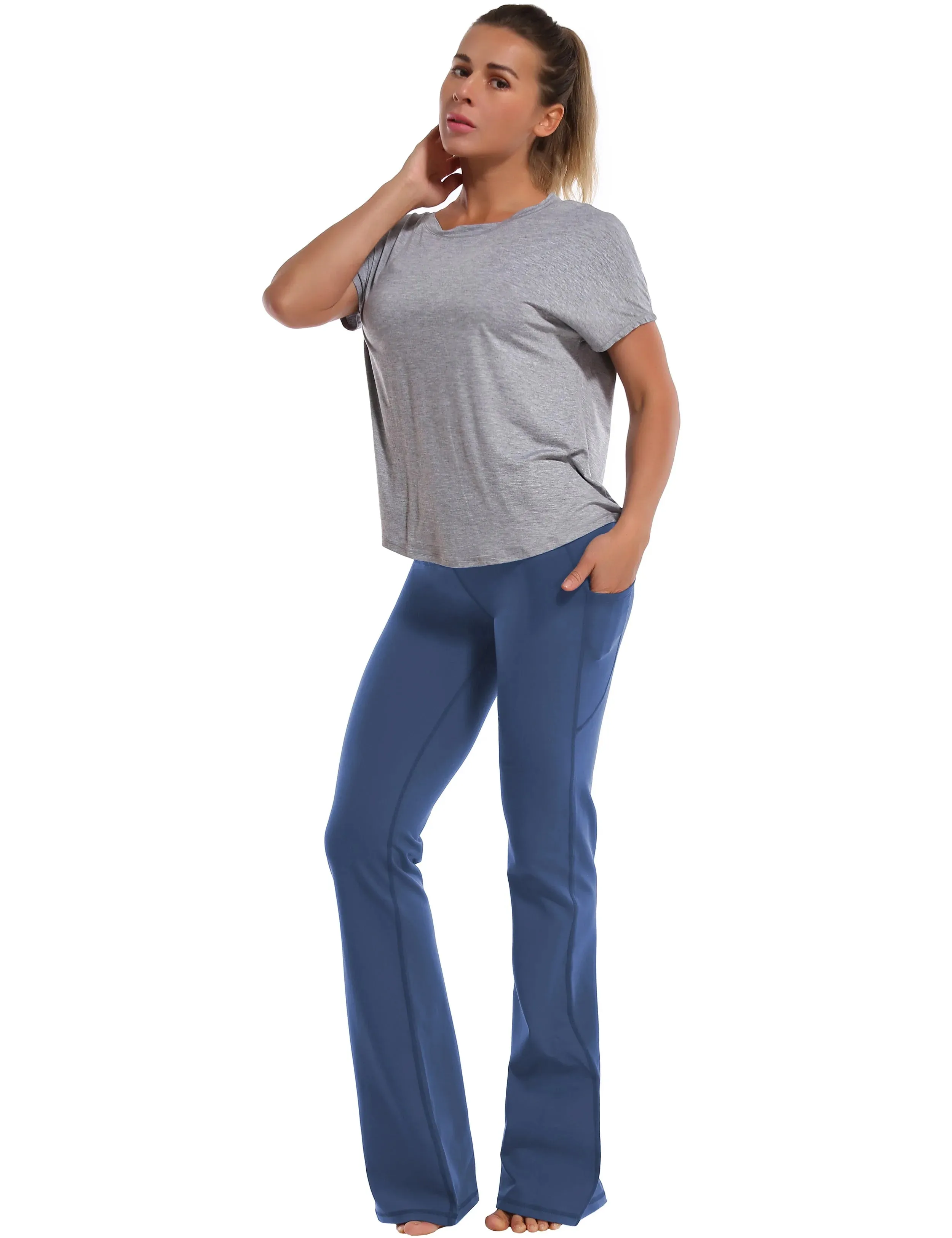 29" 31" 33" 35" 37"  Side Pockets Bootcut Leggings purplishblue_yogastudio
