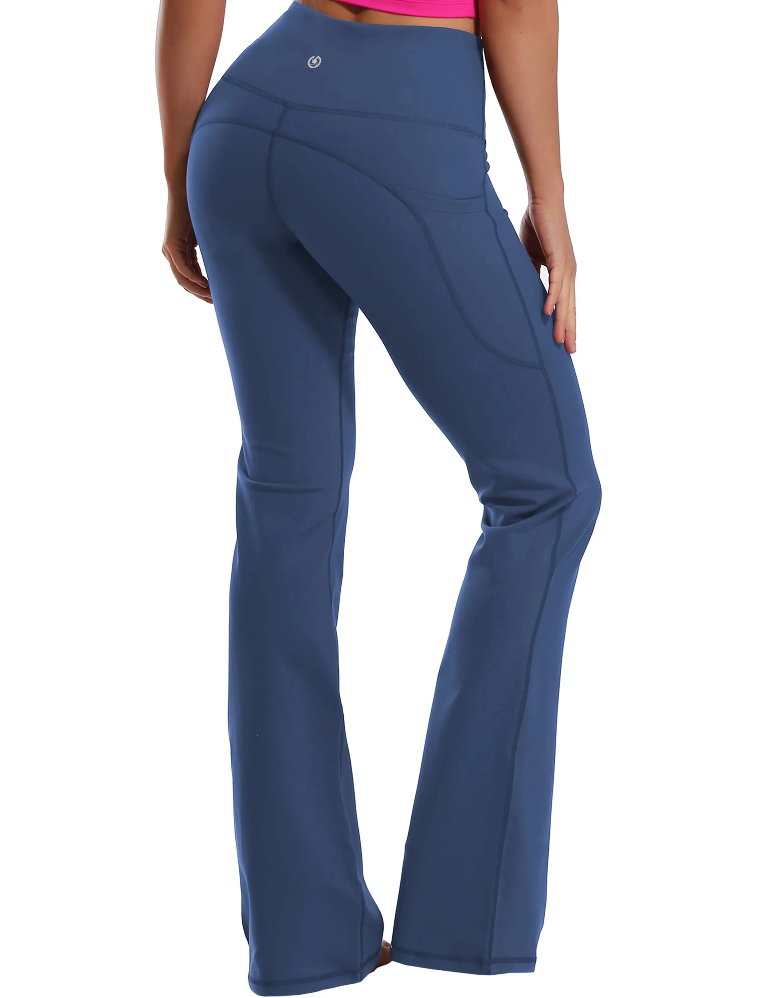 29" 31" 33" 35" 37"  Side Pockets Bootcut Leggings purplishblue_yogastudio