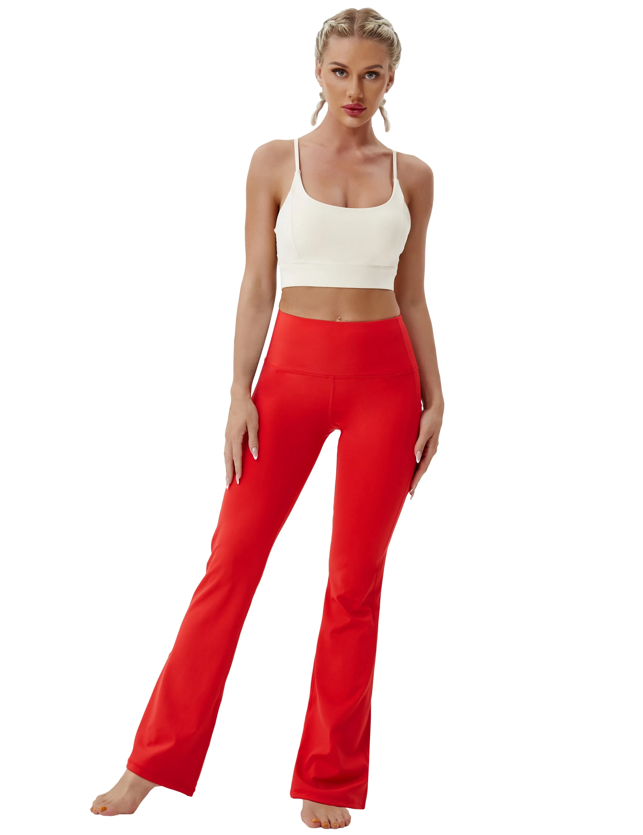 29" 31" 33" 35" 37"  Side Pockets Bootcut Leggings scarlet_Gym