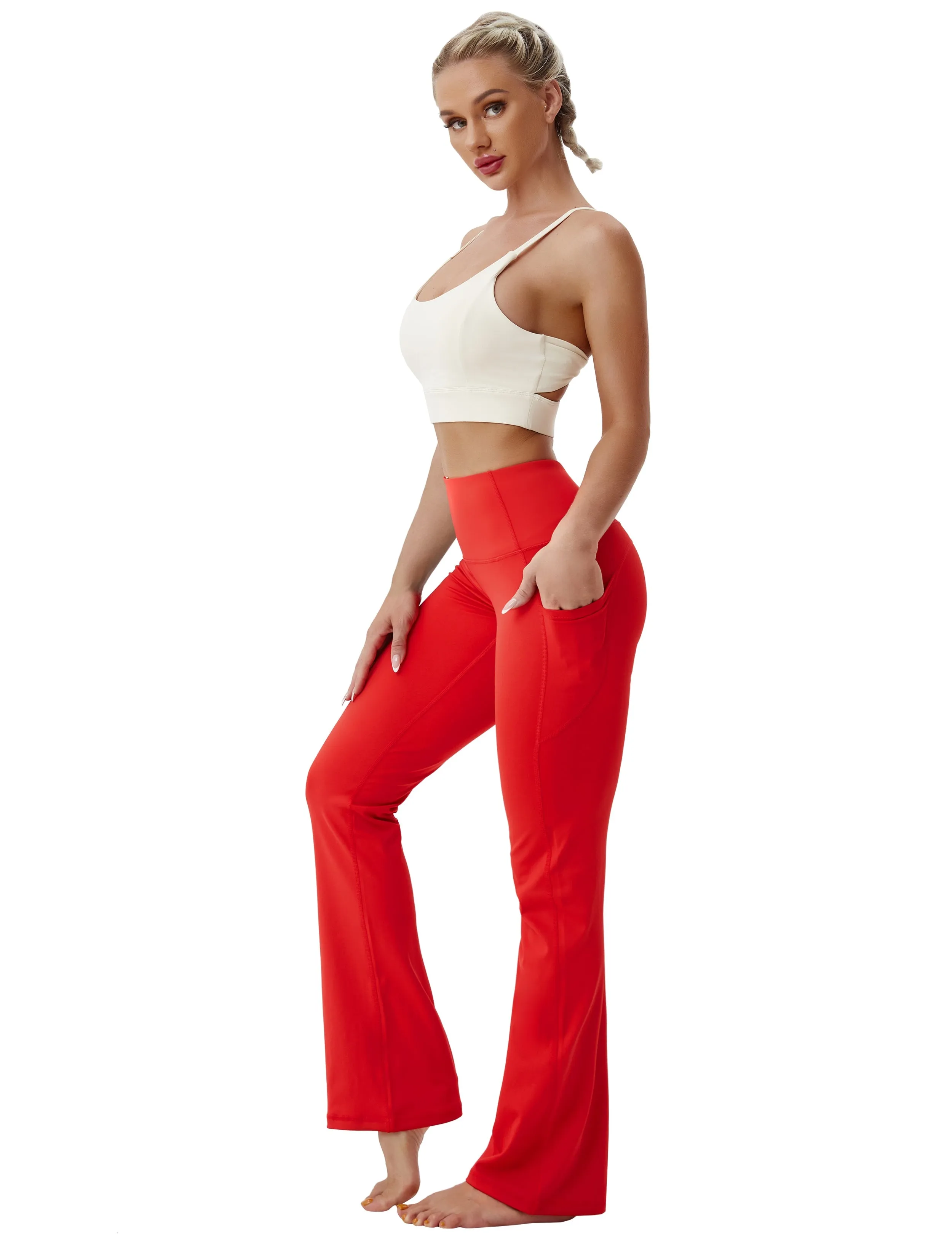 29" 31" 33" 35" 37"  Side Pockets Bootcut Leggings scarlet_Gym