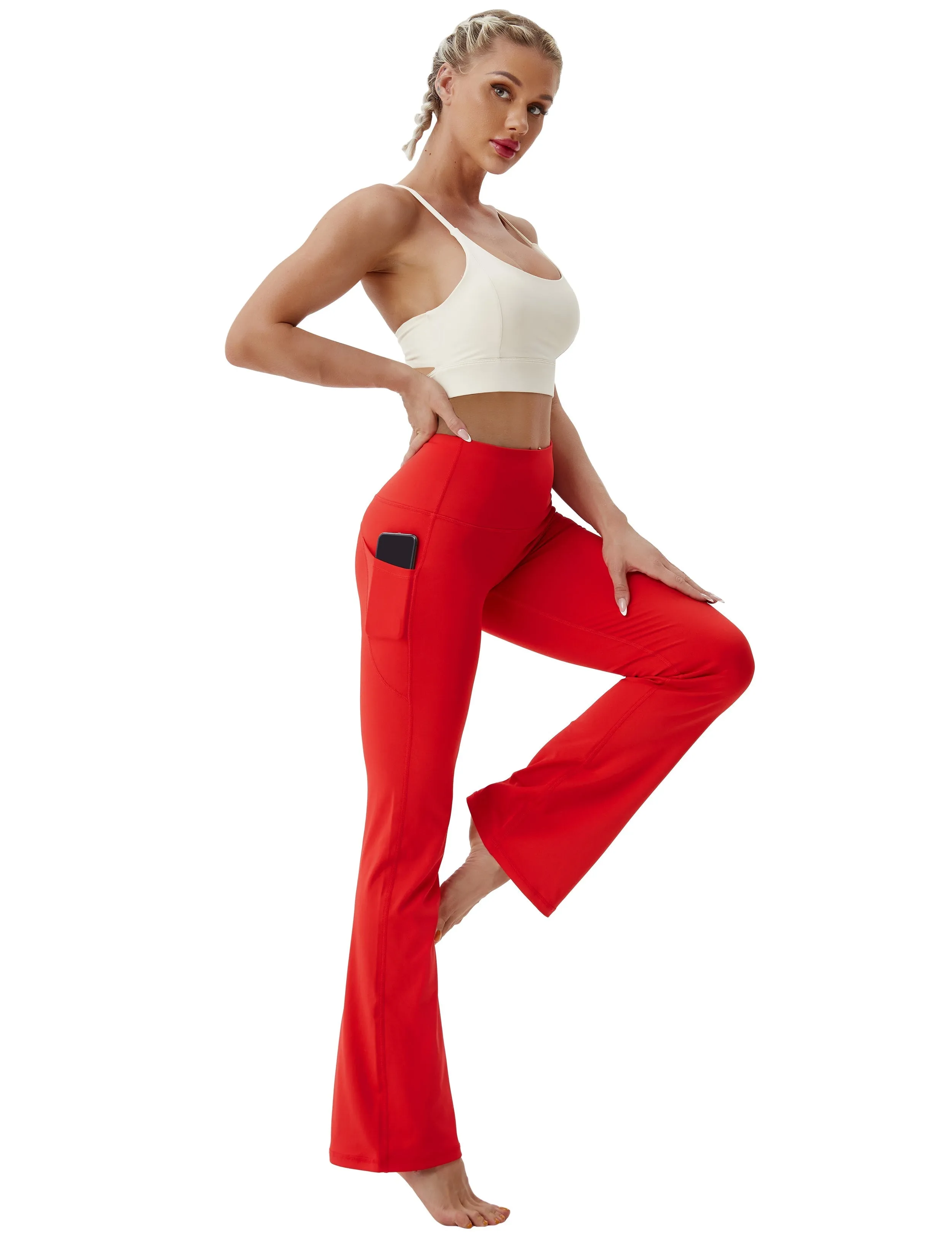 29" 31" 33" 35" 37"  Side Pockets Bootcut Leggings scarlet_Gym