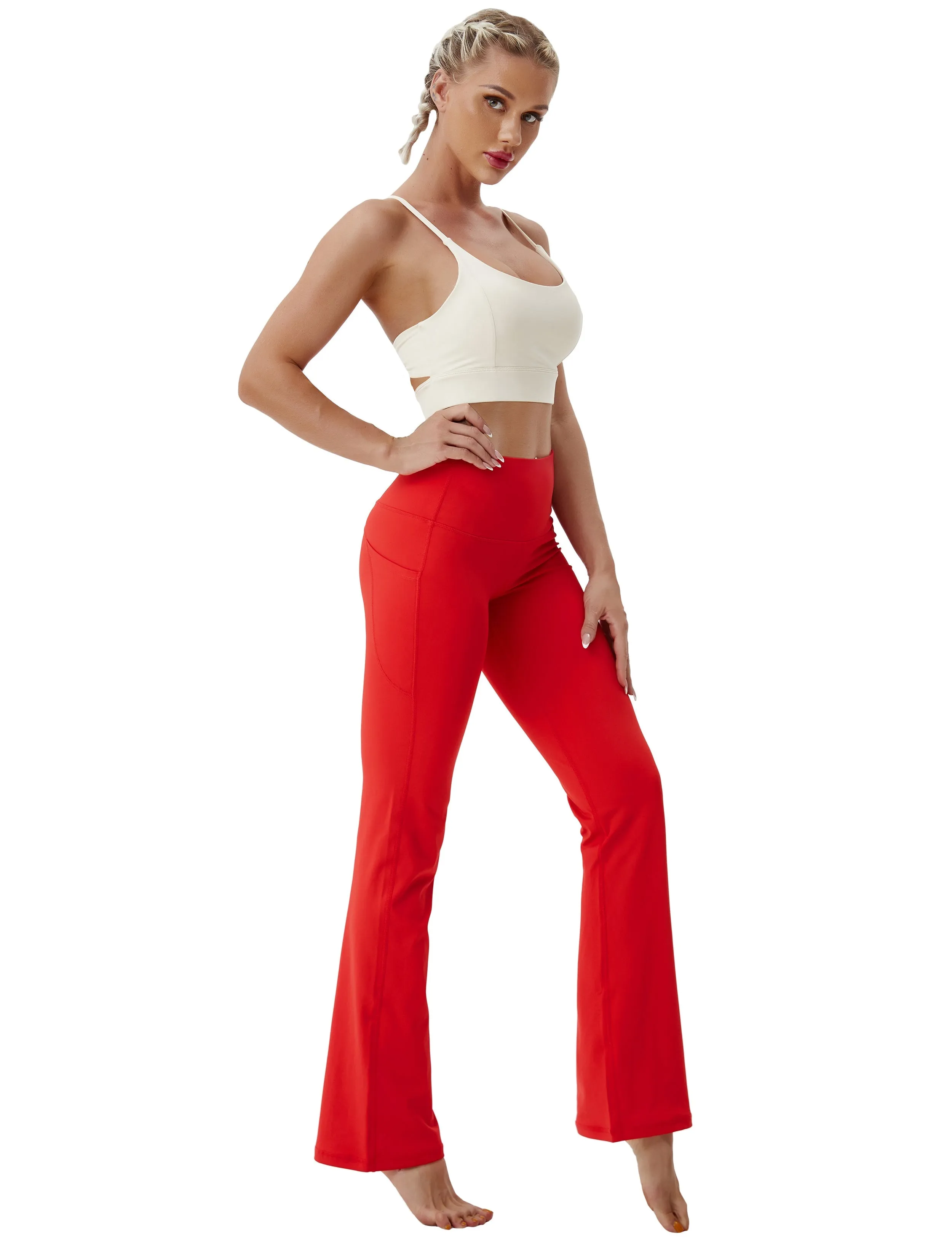 29" 31" 33" 35" 37"  Side Pockets Bootcut Leggings scarlet_Gym