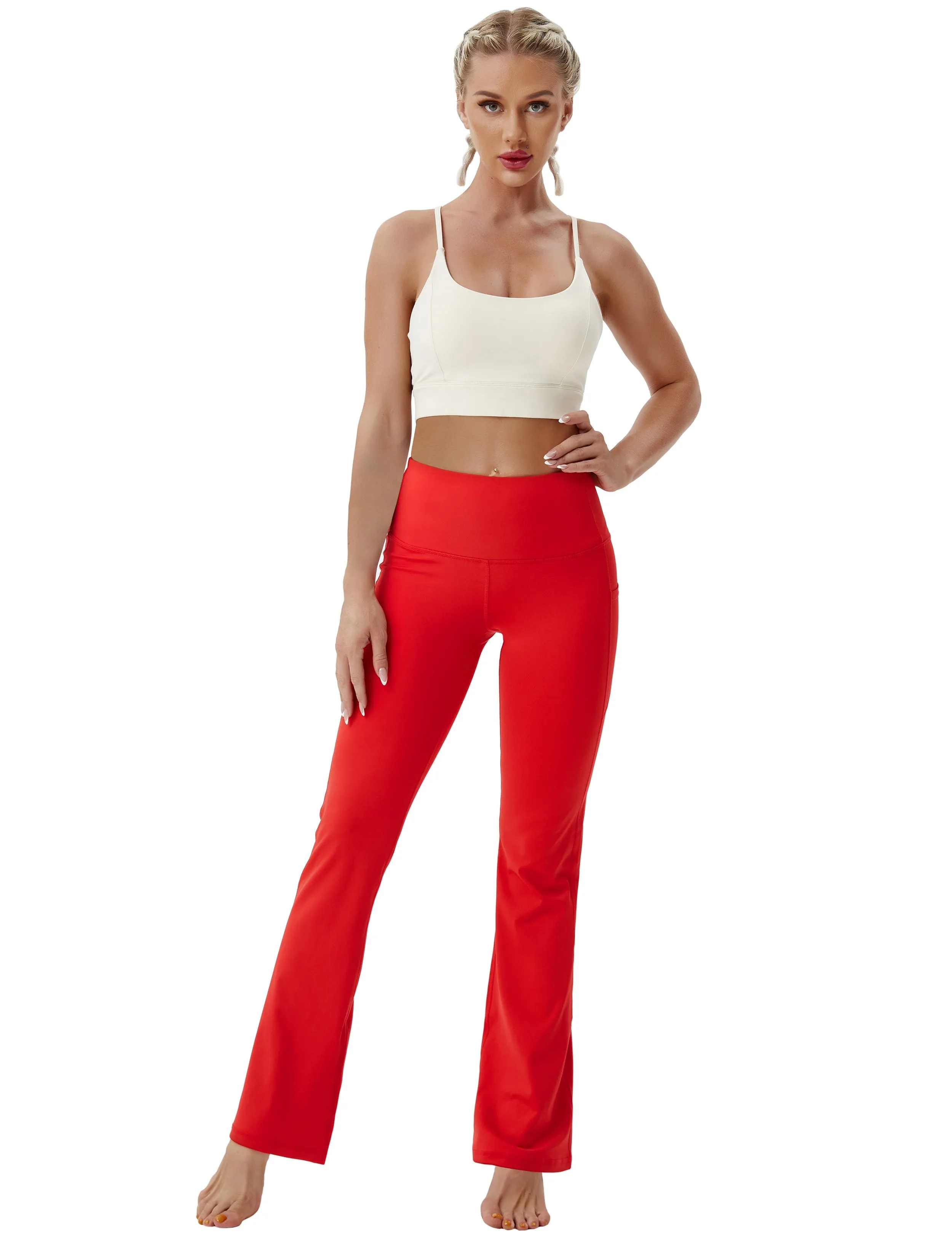 29" 31" 33" 35" 37"  Side Pockets Bootcut Leggings scarlet_Gym