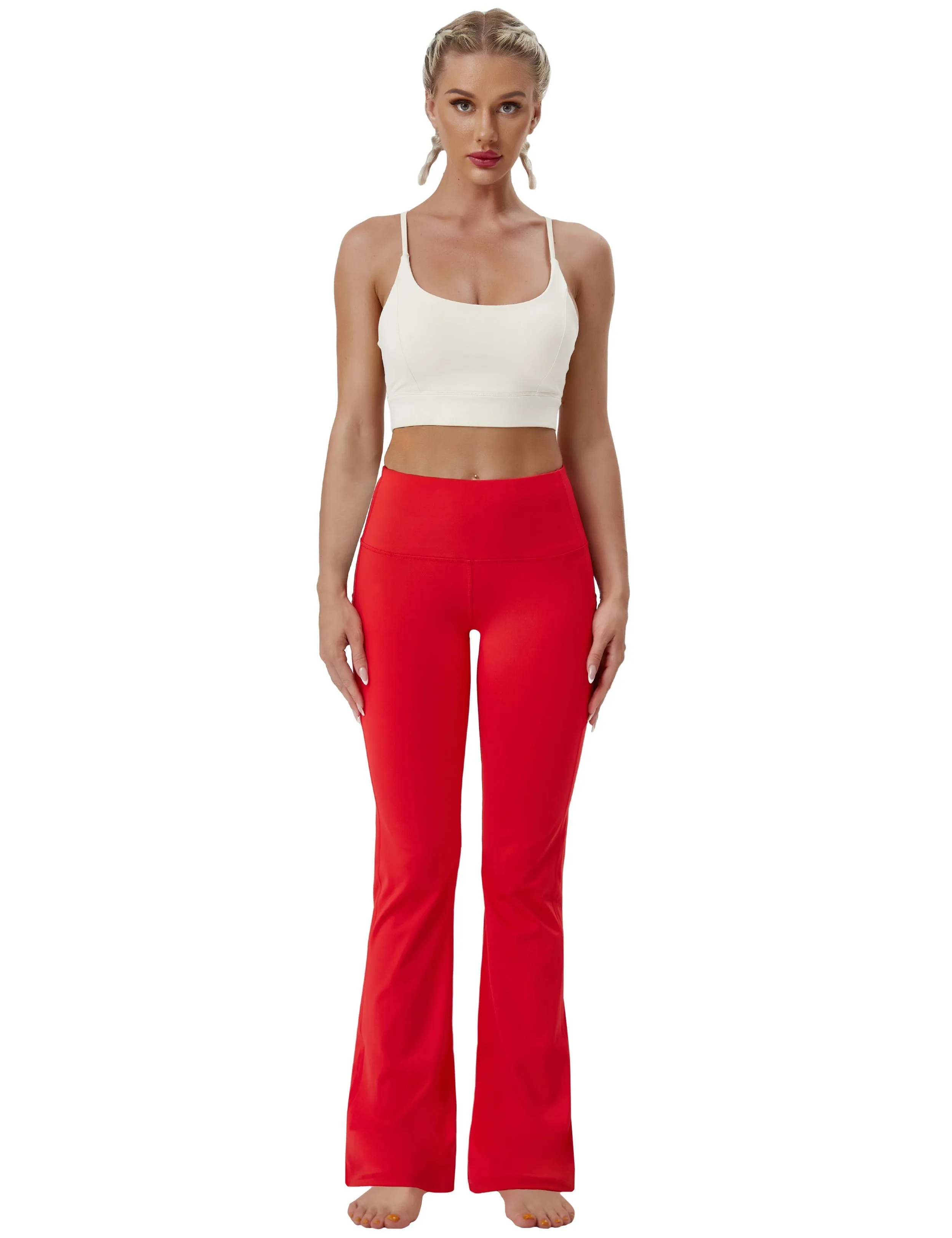 29" 31" 33" 35" 37"  Side Pockets Bootcut Leggings scarlet_Gym