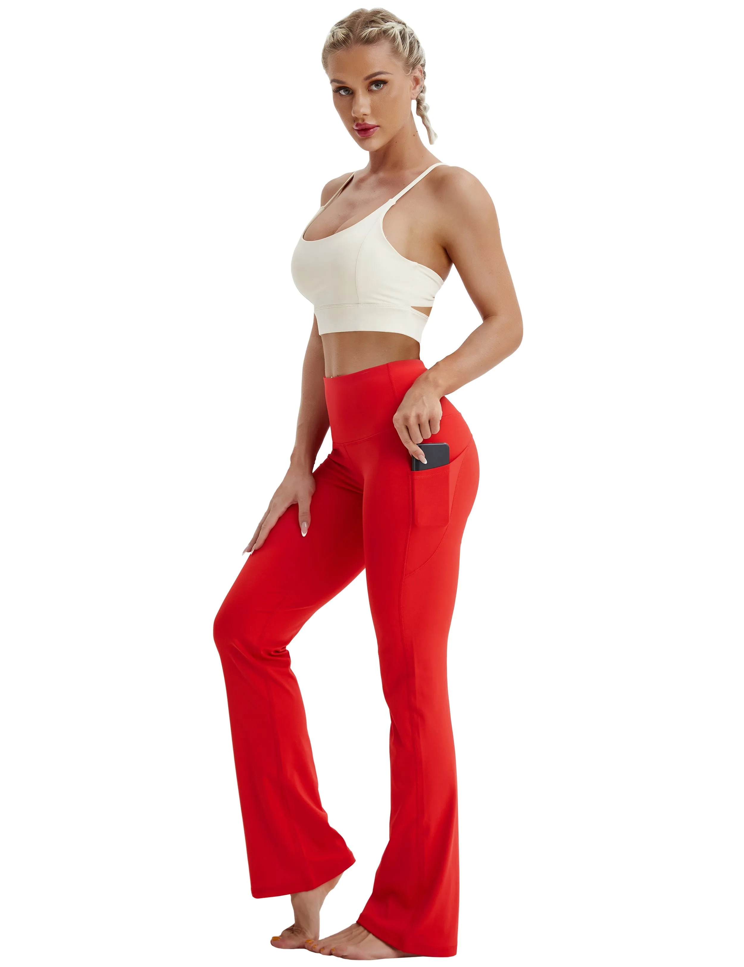 29" 31" 33" 35" 37"  Side Pockets Bootcut Leggings scarlet_Gym