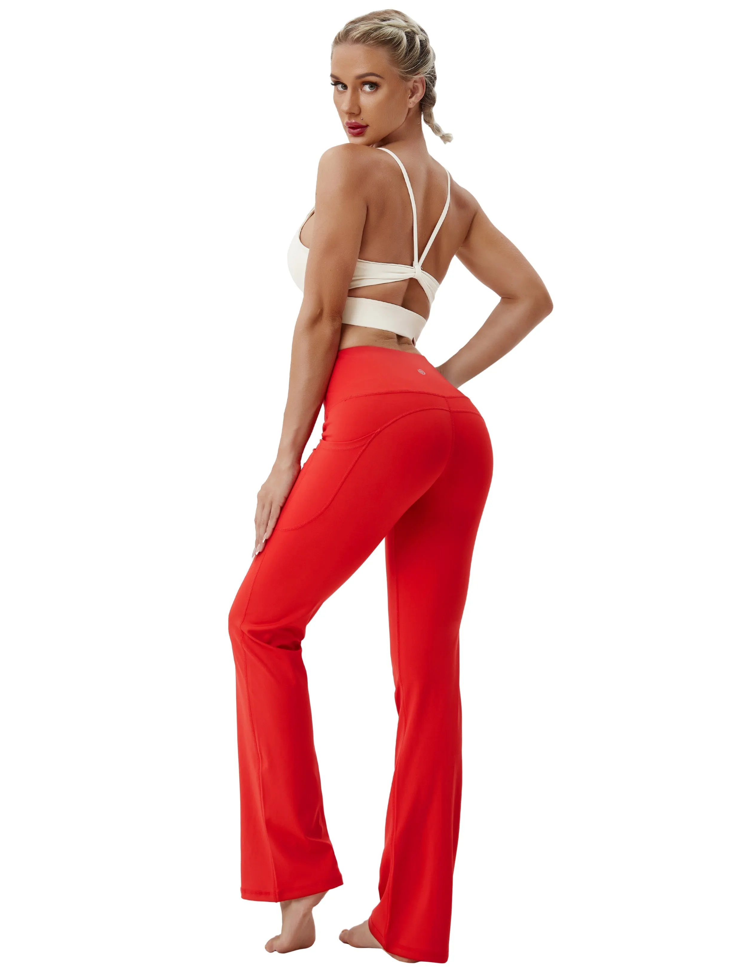 29" 31" 33" 35" 37"  Side Pockets Bootcut Leggings scarlet_Gym