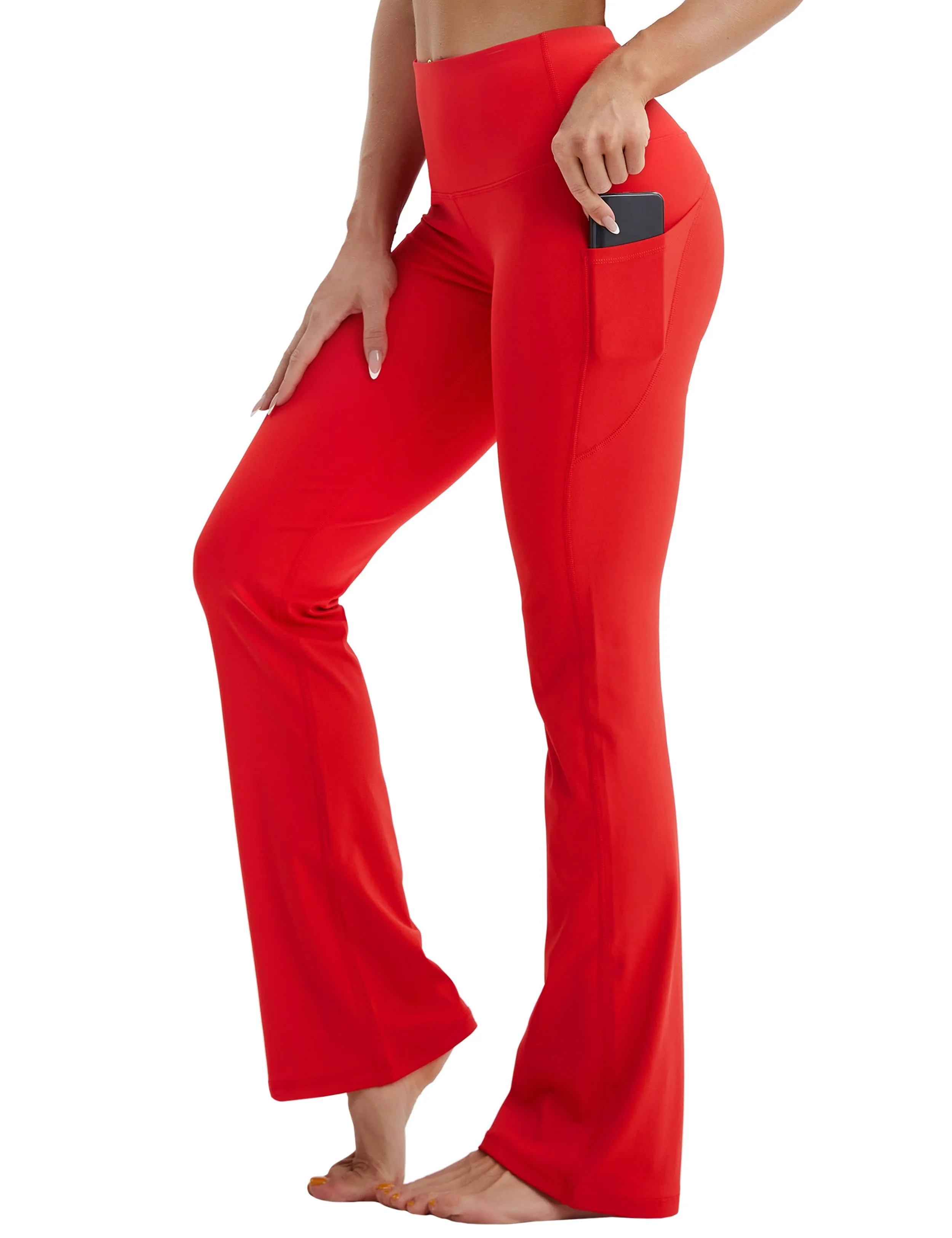 29" 31" 33" 35" 37"  Side Pockets Bootcut Leggings scarlet_Gym