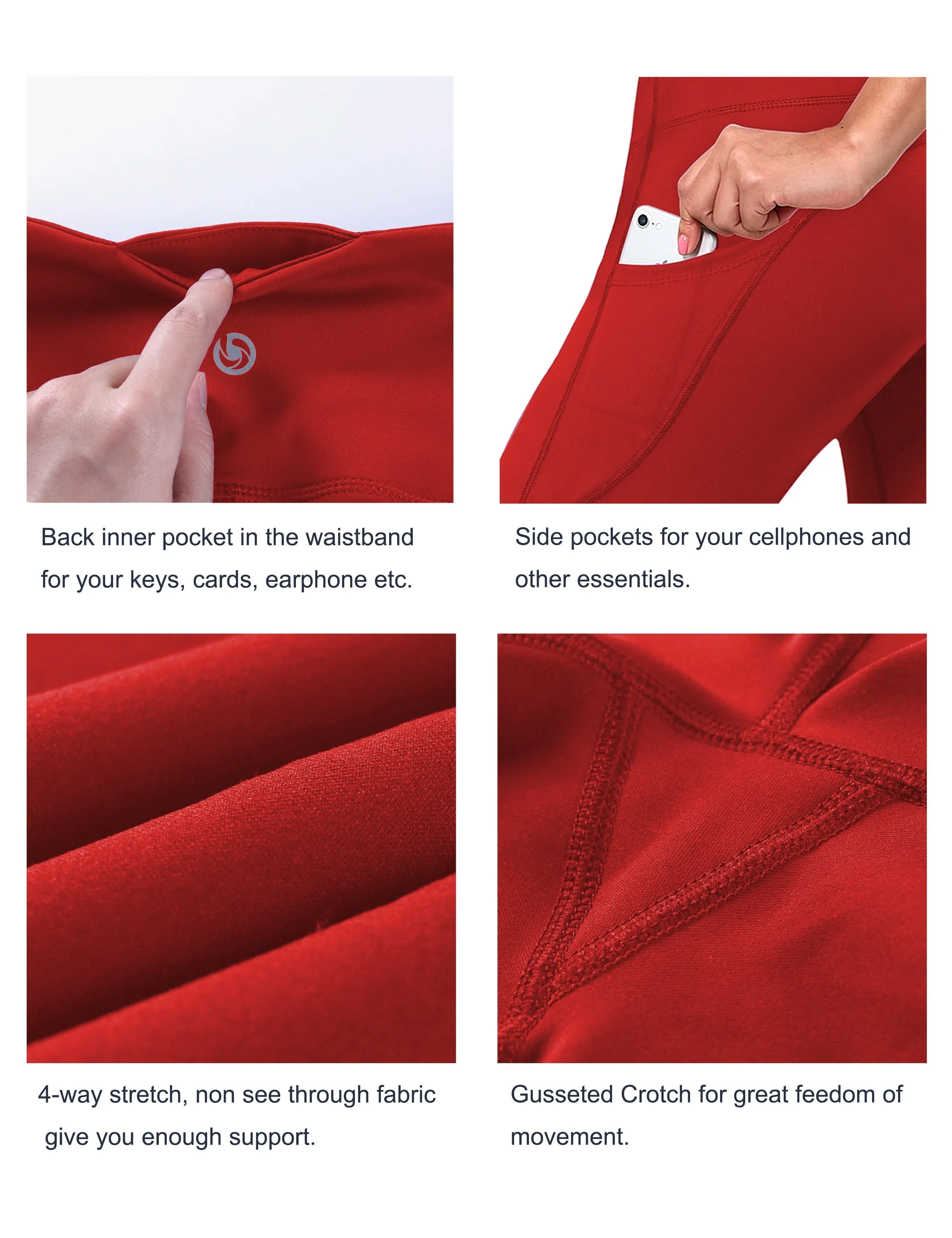 29" 31" 33" 35" 37"  Side Pockets Bootcut Leggings scarlet_Gym