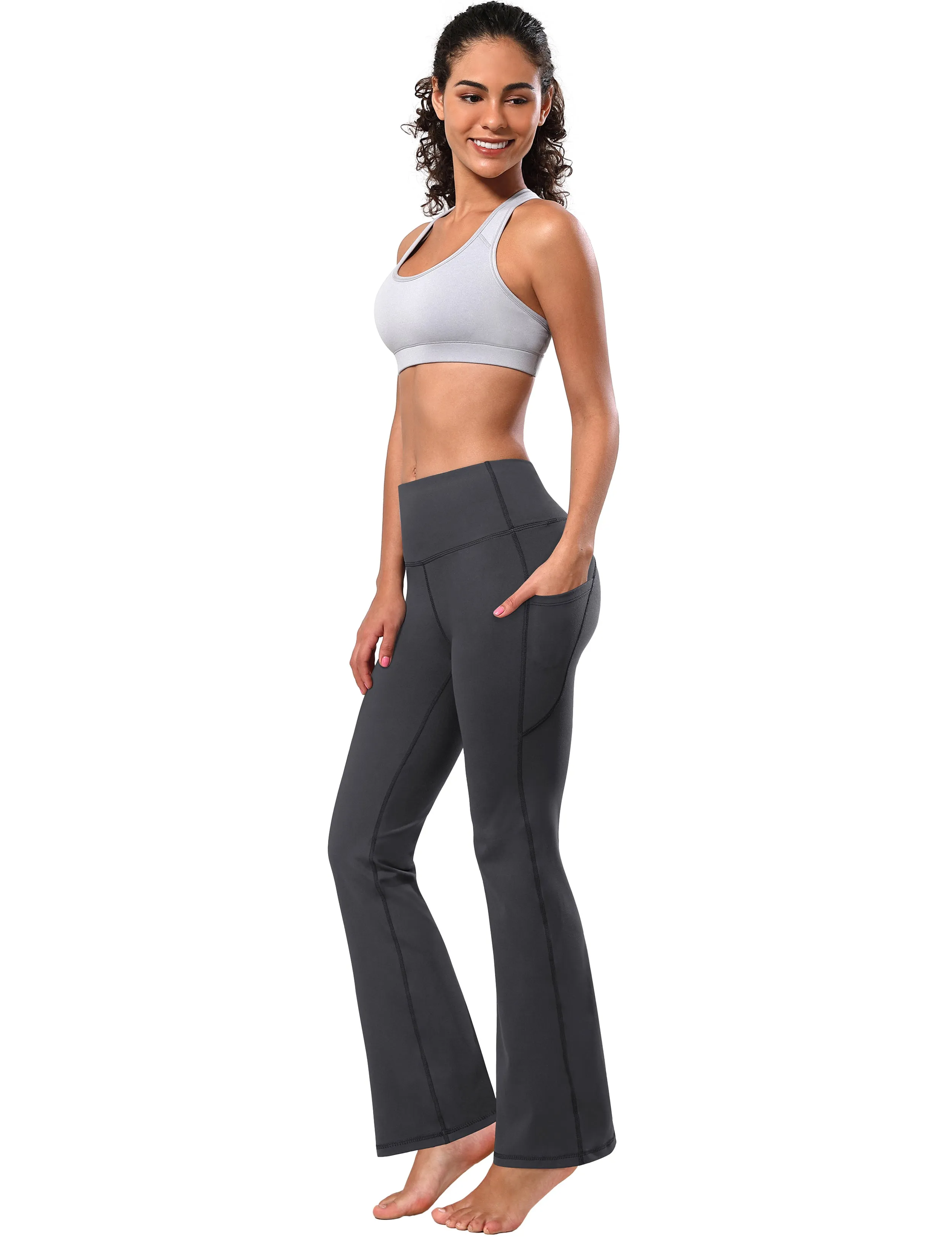 29" 31" 33" 35" 37"  Side Pockets Bootcut Leggings shadowcharcoal_Plus Size