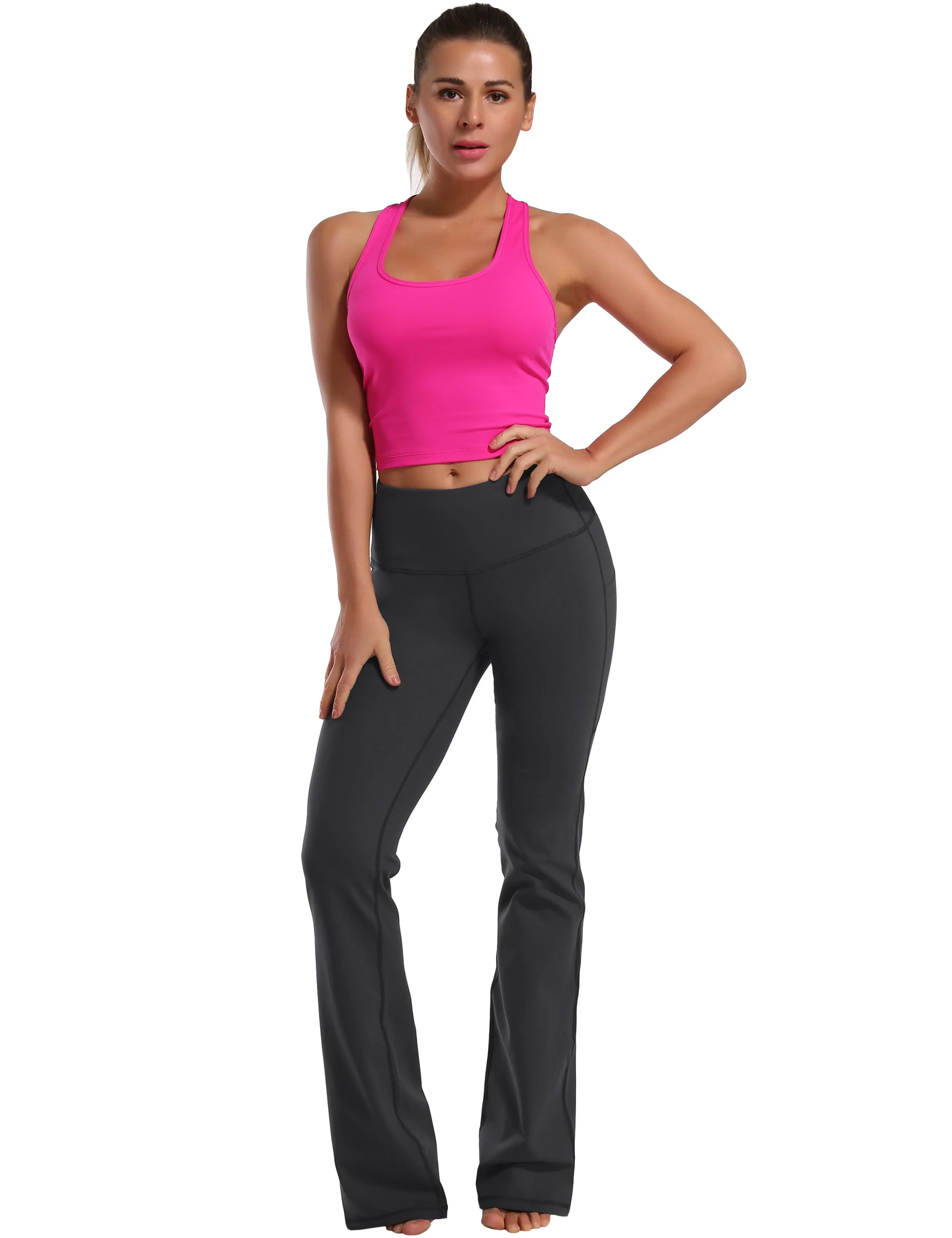 29" 31" 33" 35" 37"  Side Pockets Bootcut Leggings shadowcharcoal_Plus Size