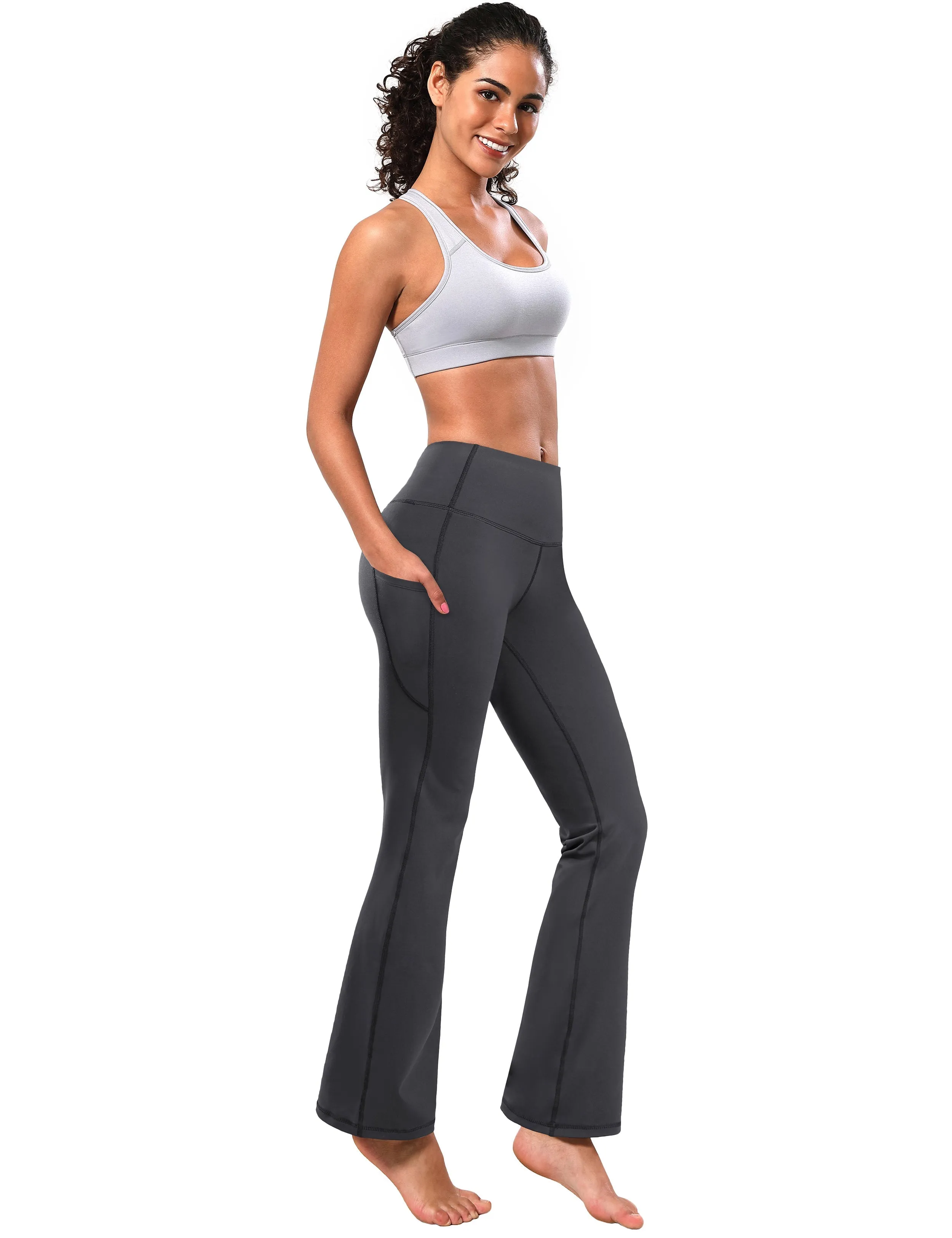 29" 31" 33" 35" 37"  Side Pockets Bootcut Leggings shadowcharcoal_Plus Size
