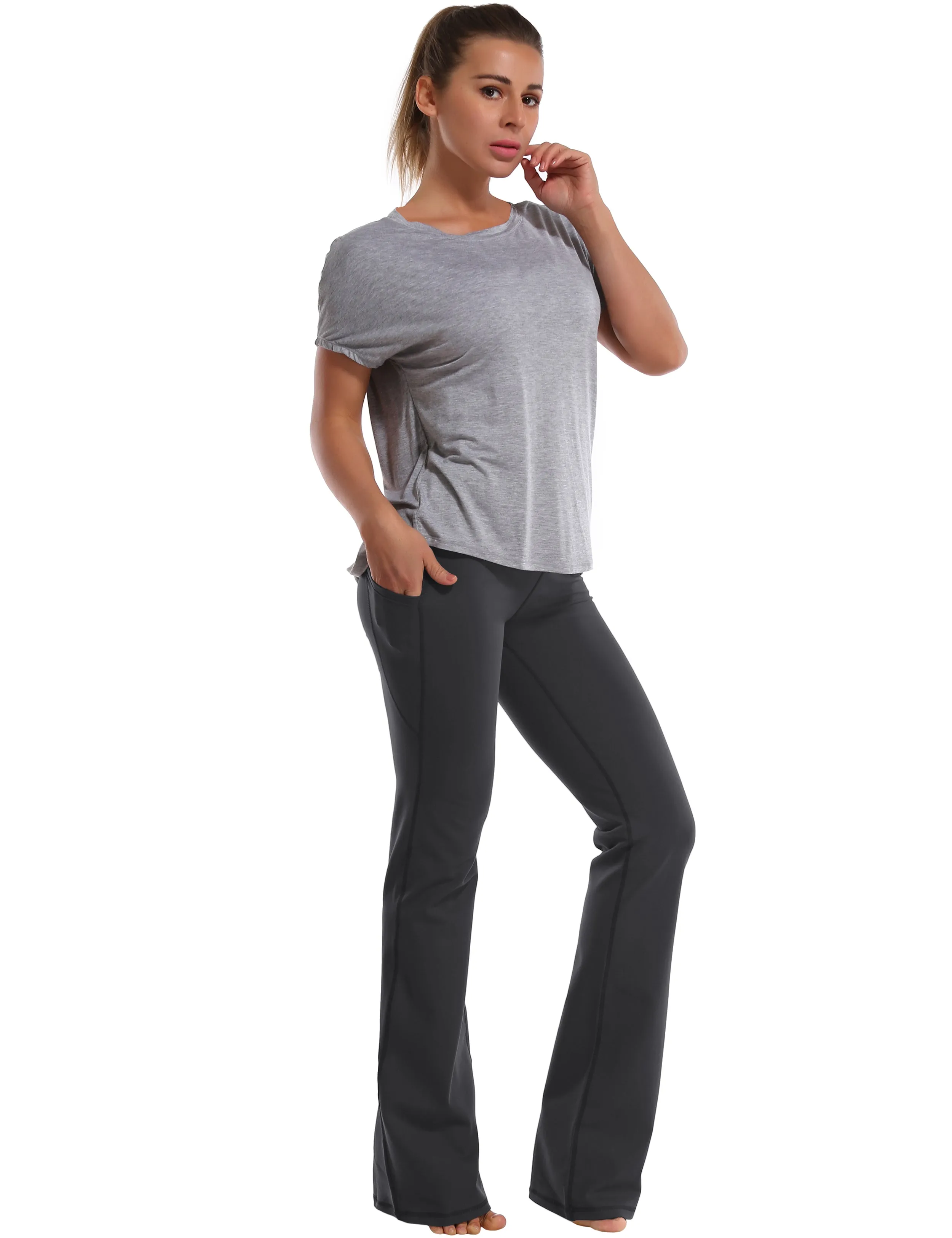 29" 31" 33" 35" 37"  Side Pockets Bootcut Leggings shadowcharcoal_Plus Size