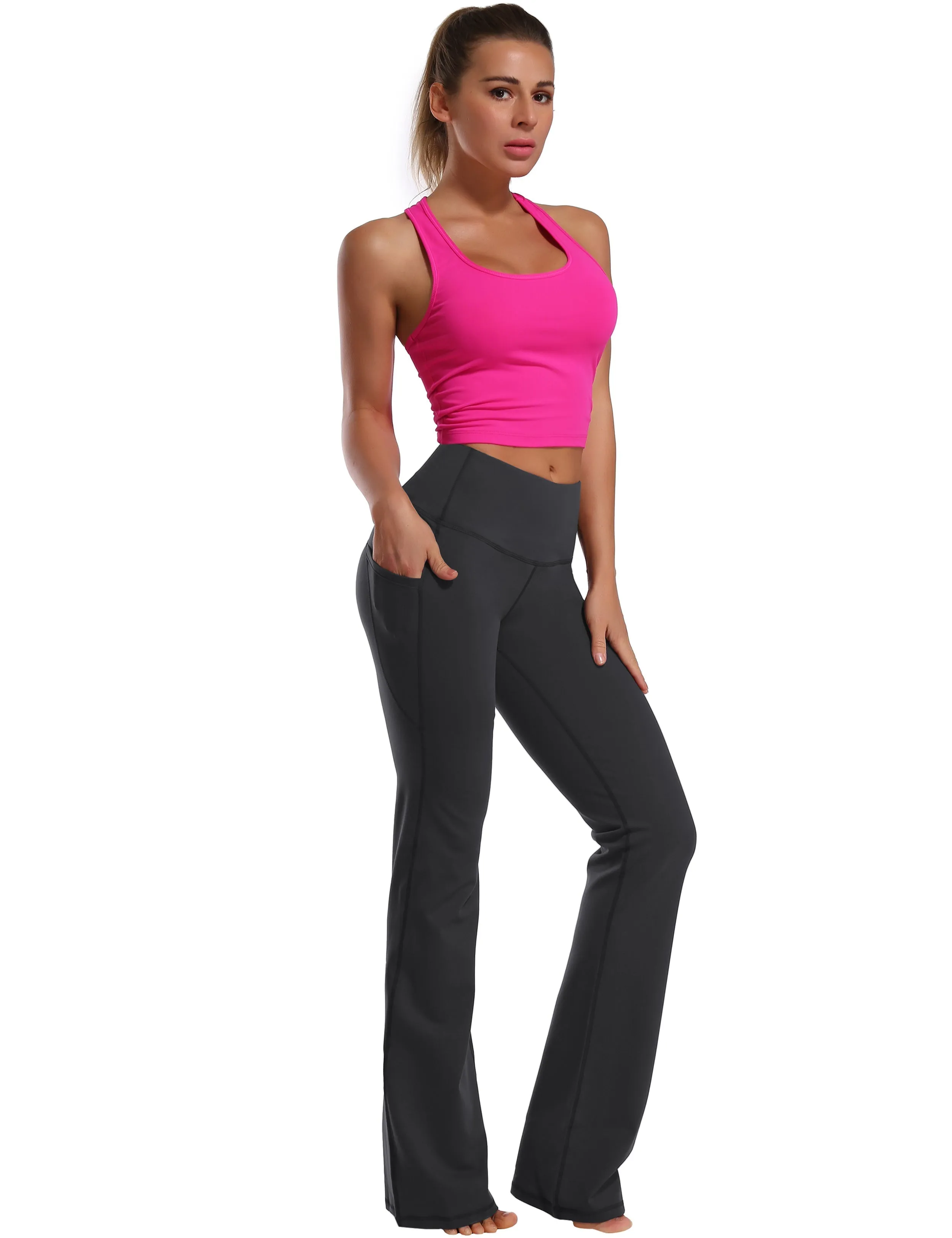 29" 31" 33" 35" 37"  Side Pockets Bootcut Leggings shadowcharcoal_Plus Size