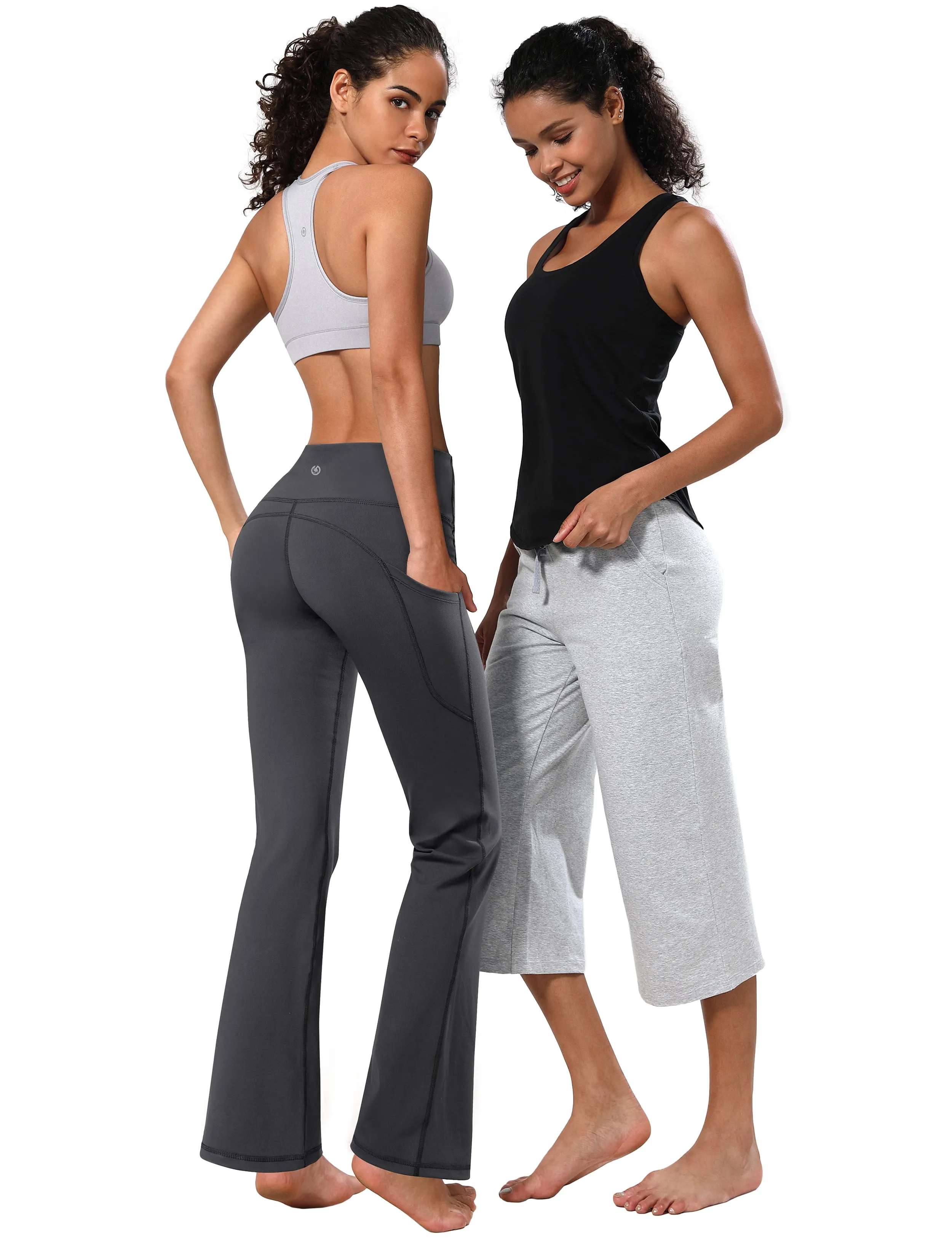29" 31" 33" 35" 37"  Side Pockets Bootcut Leggings shadowcharcoal_Plus Size