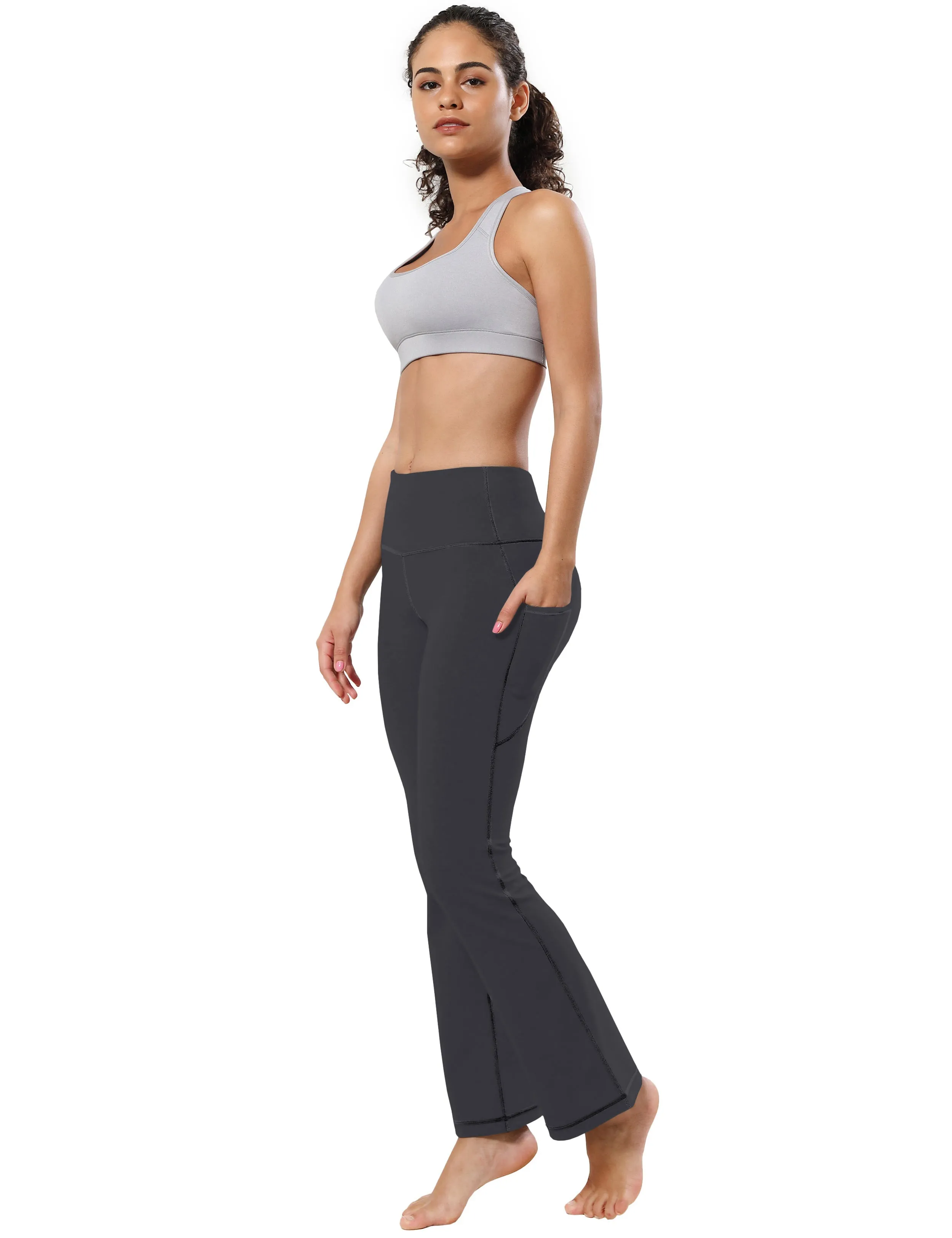 29" 31" 33" 35" 37"  Side Pockets Bootcut Leggings shadowcharcoal_Plus Size