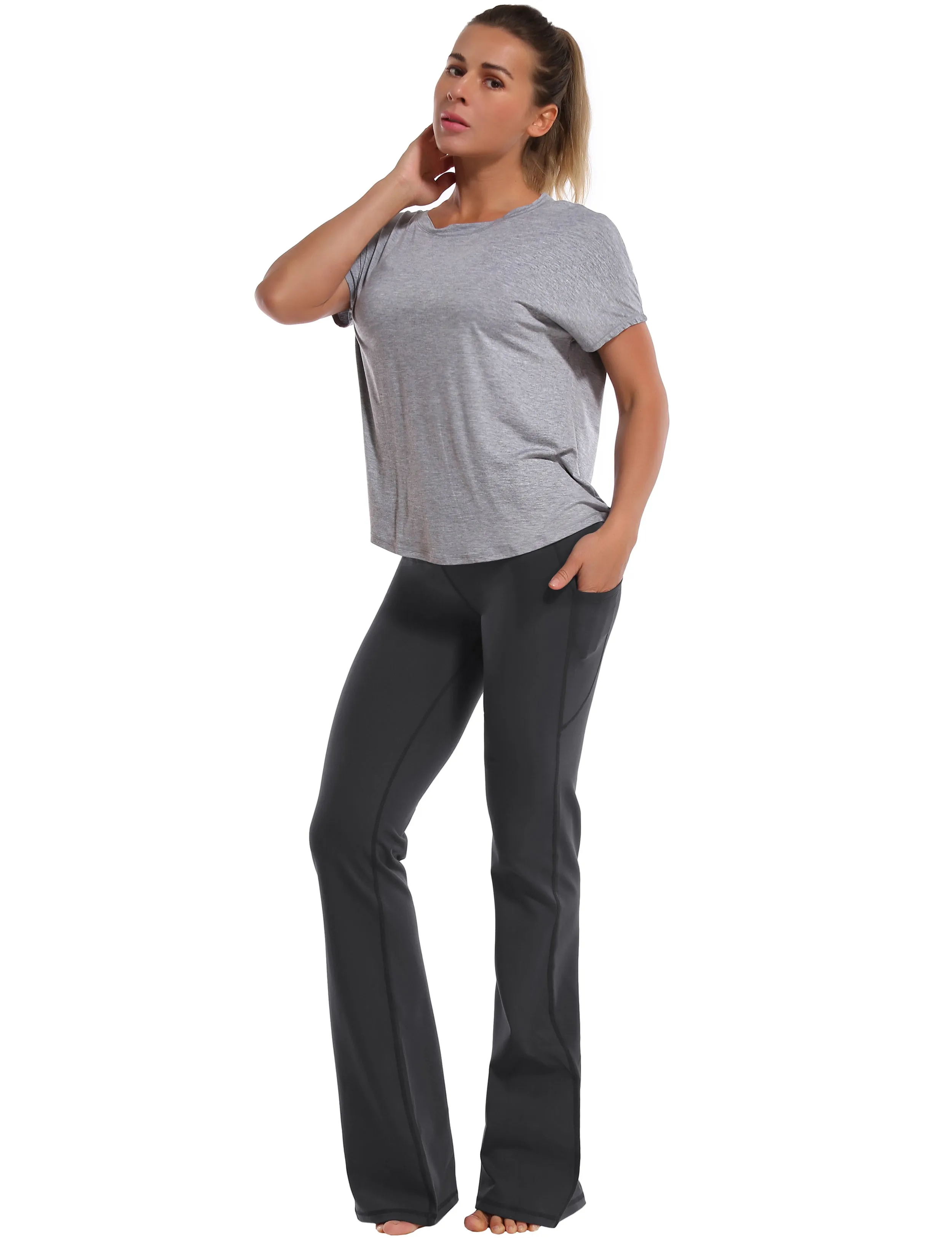 29" 31" 33" 35" 37"  Side Pockets Bootcut Leggings shadowcharcoal_Plus Size