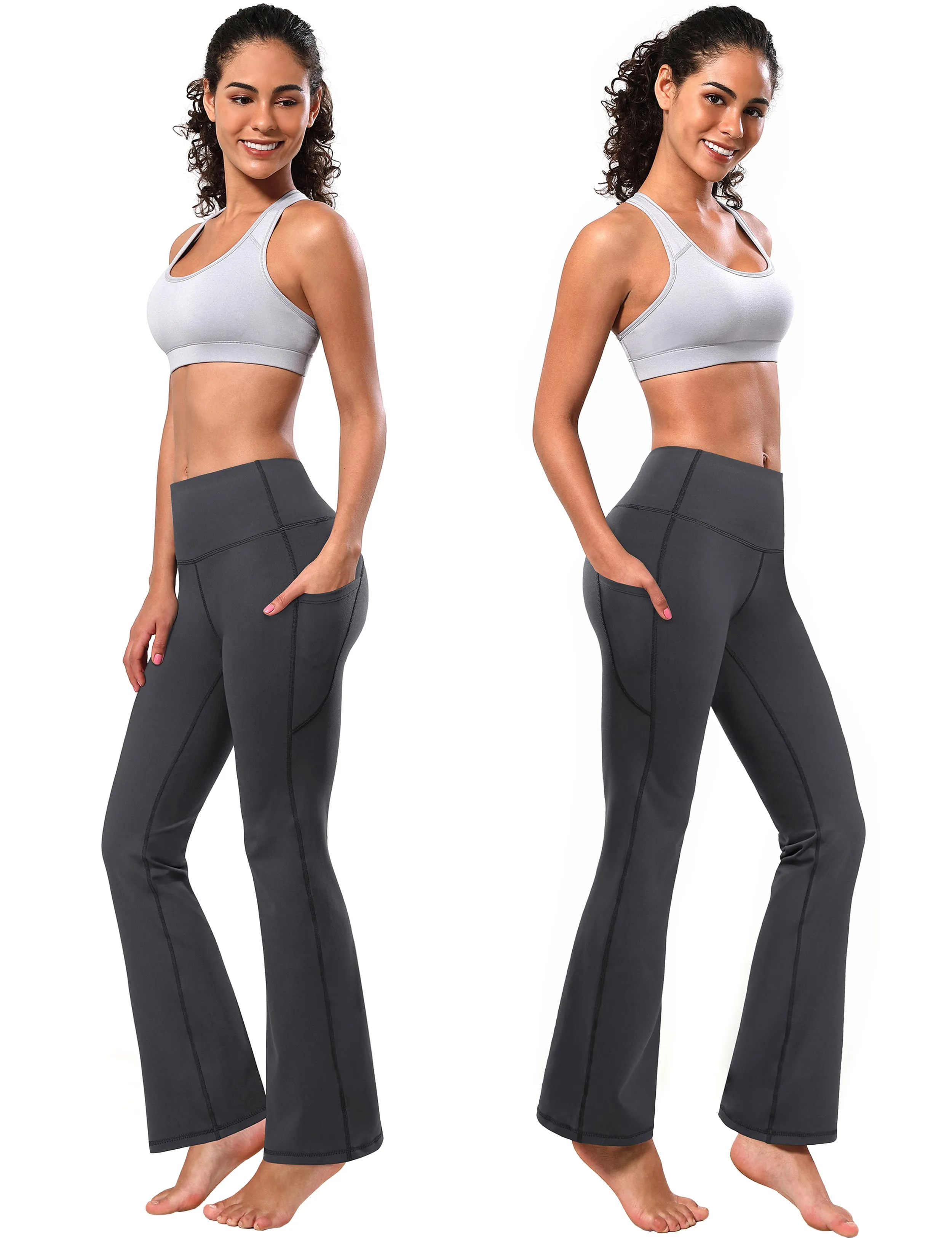 29" 31" 33" 35" 37"  Side Pockets Bootcut Leggings shadowcharcoal_Plus Size