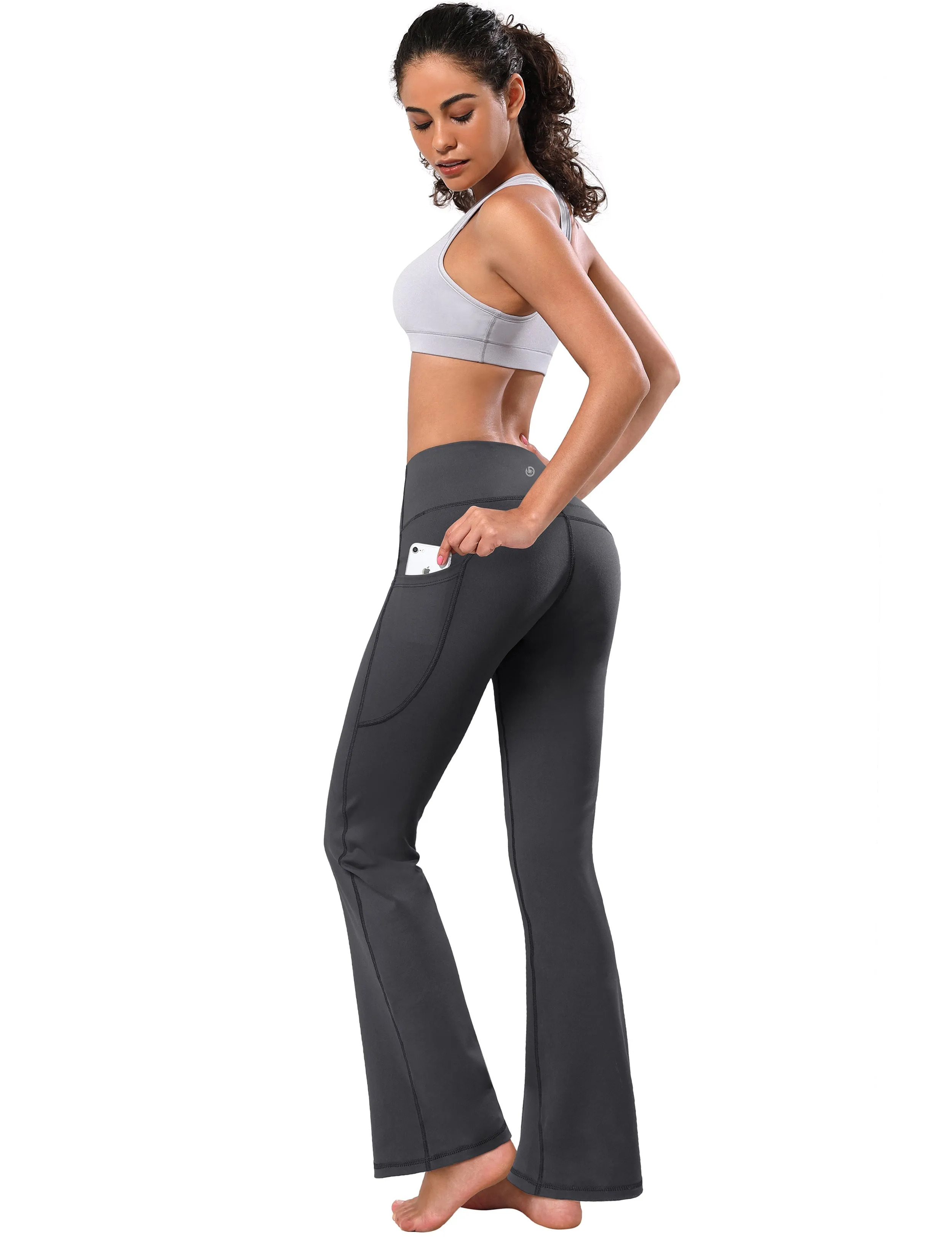29" 31" 33" 35" 37"  Side Pockets Bootcut Leggings shadowcharcoal_Plus Size