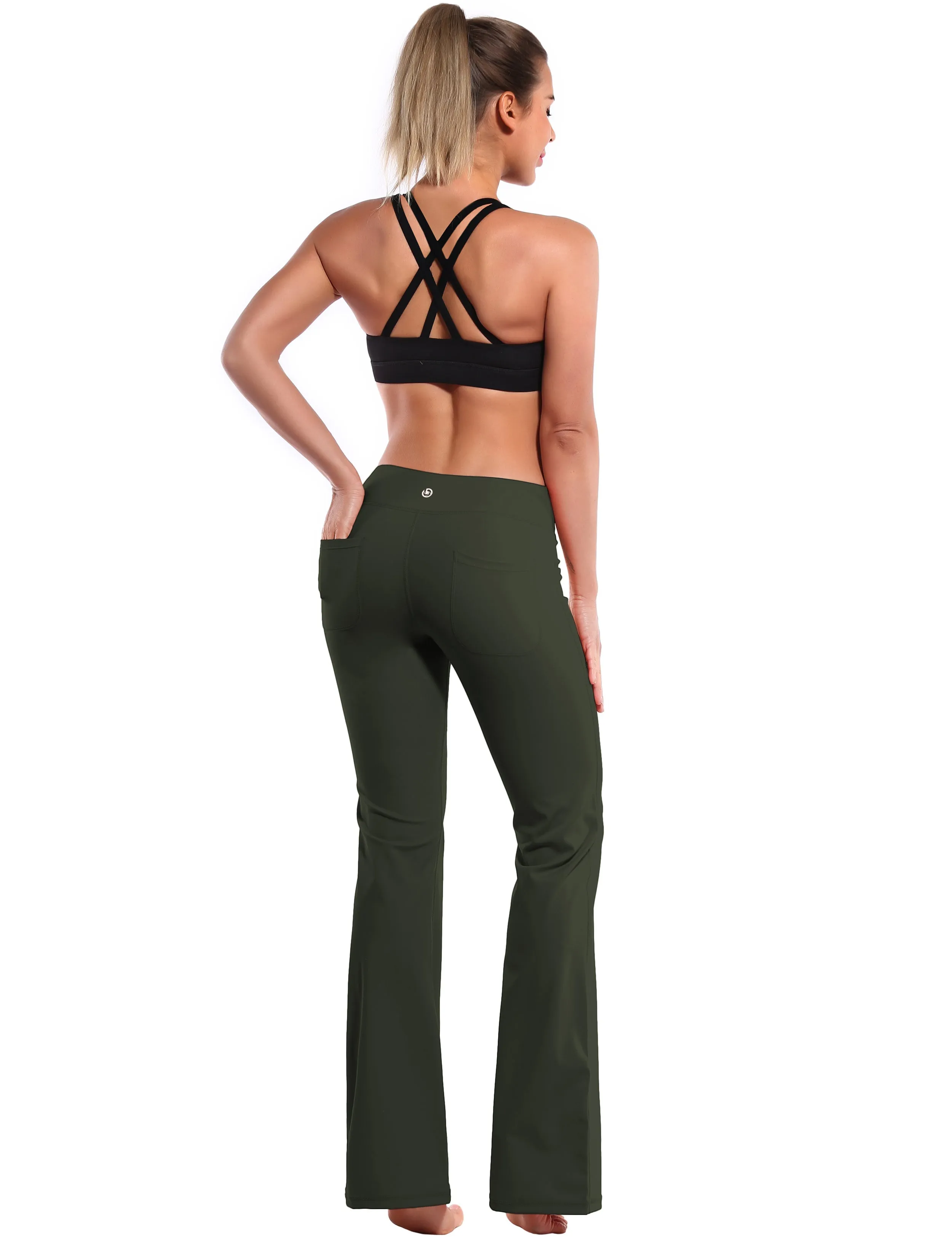 29" 31" 33" 35" Bootcut Leggings with Pockets olivegray ins_Jogging