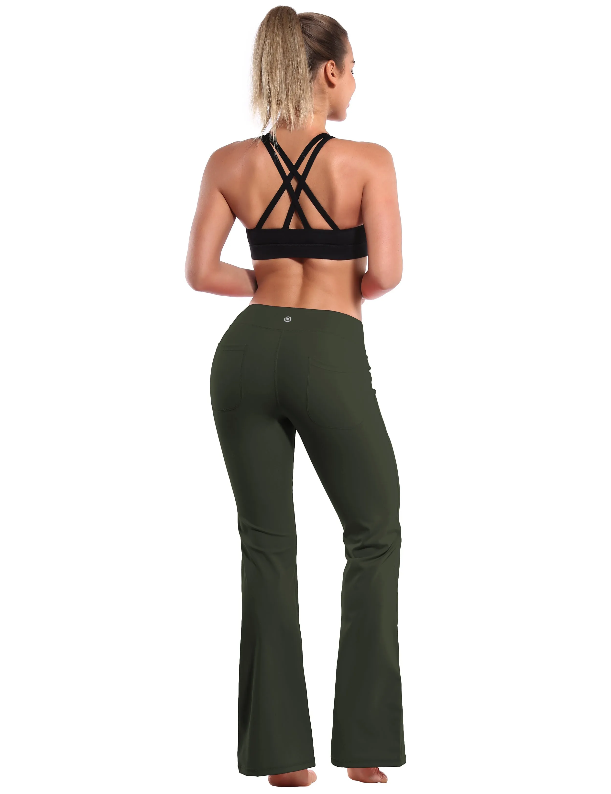 29" 31" 33" 35" Bootcut Leggings with Pockets olivegray ins_Jogging